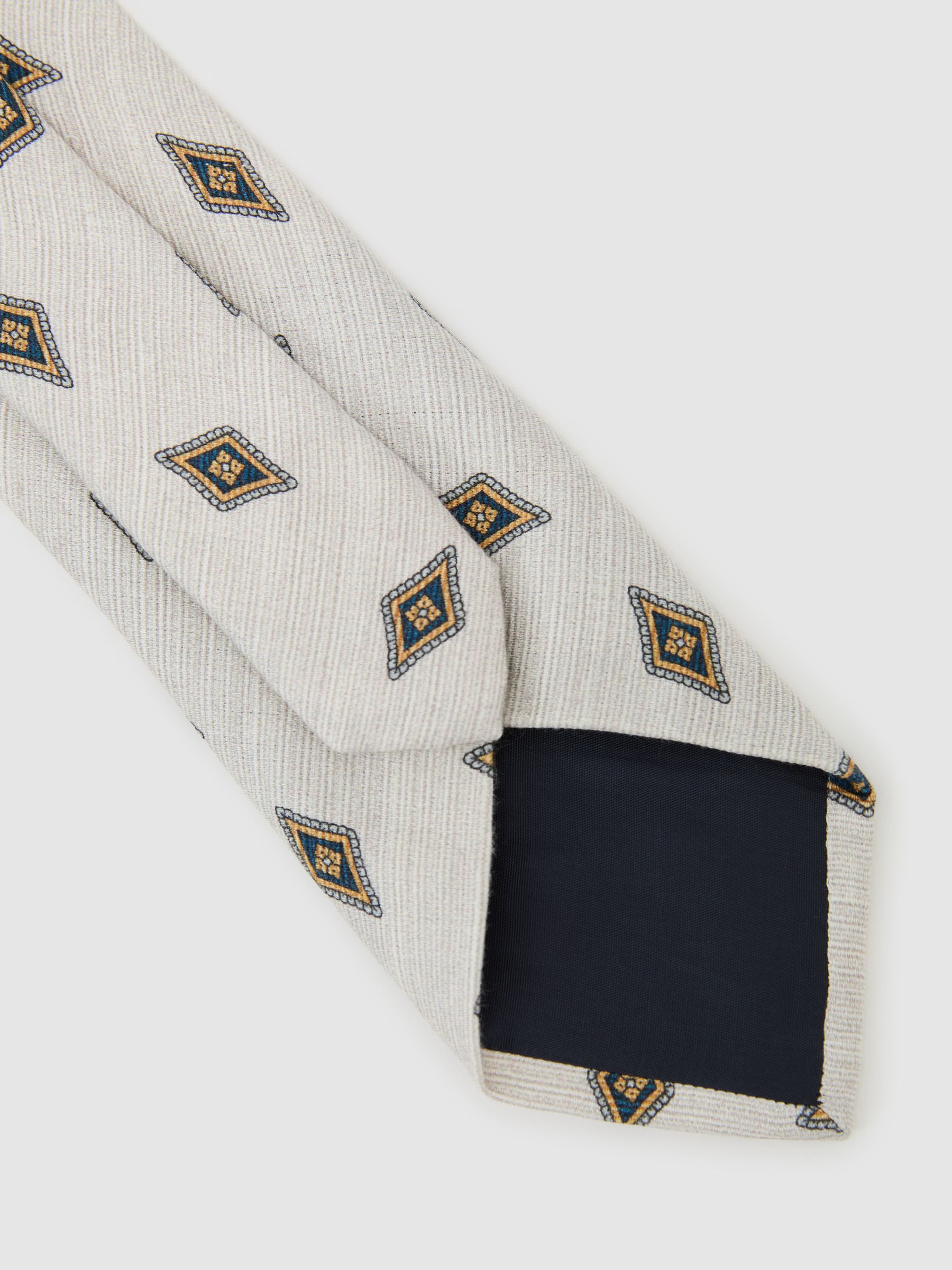 Silk Diamond Medallion-Print Tie in Light Oatmeal Brown - Image 4 of 5