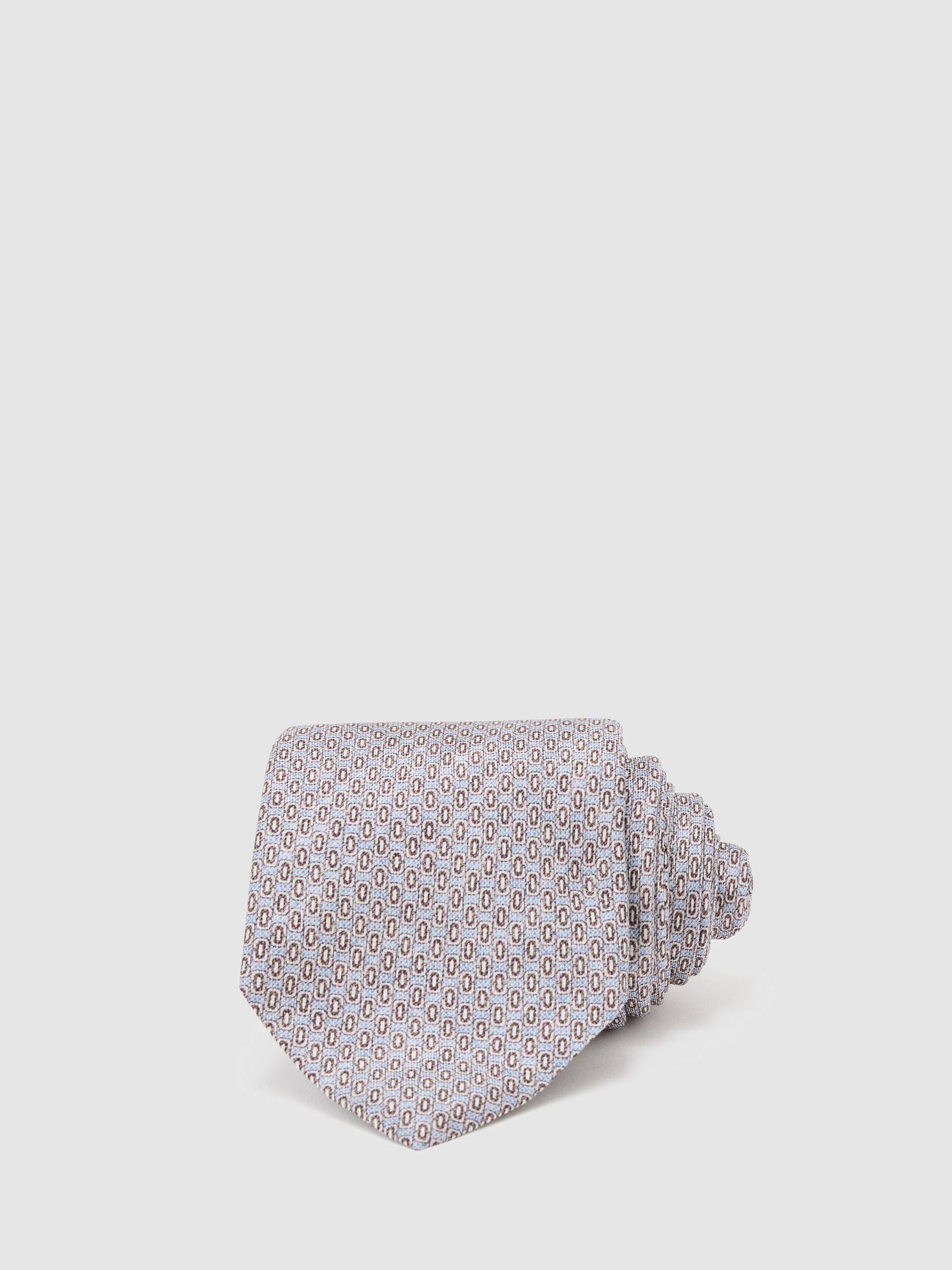 Silk Micro Geometric-Print Tie in Soft Blue - Image 1 of 5