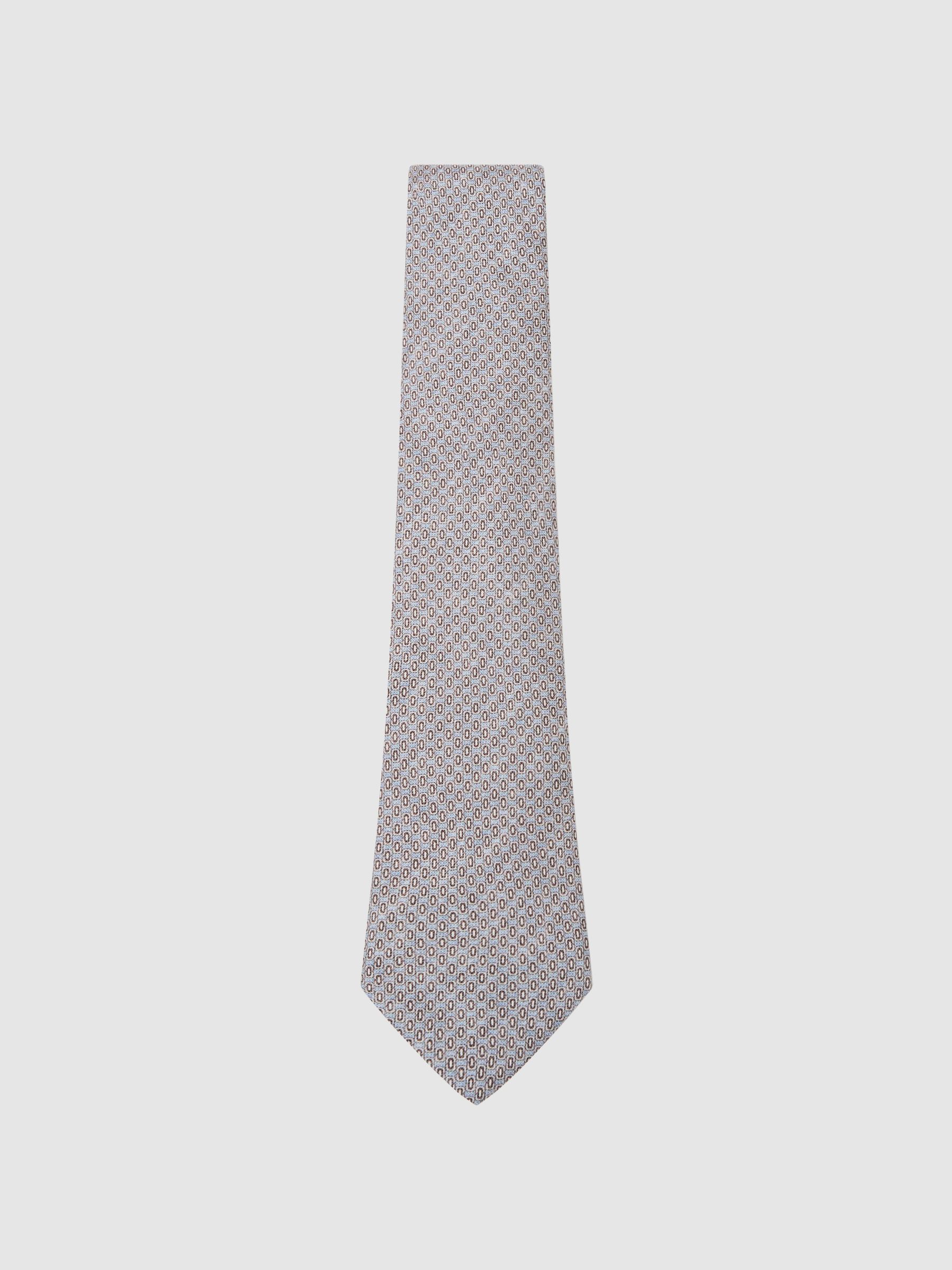 Silk Micro Geometric-Print Tie in Soft Blue - Image 2 of 5