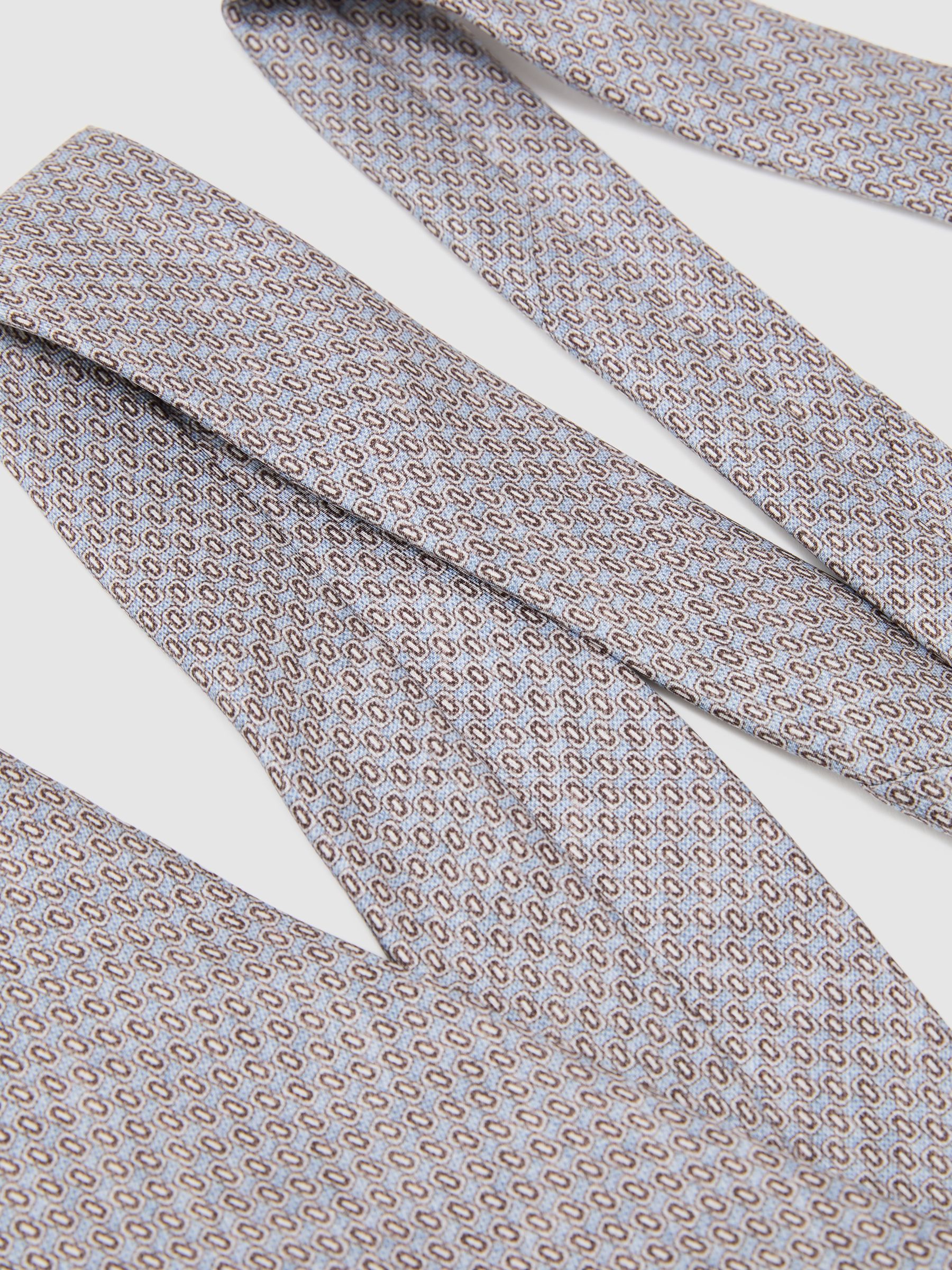 Silk Micro Geometric-Print Tie in Soft Blue - Image 3 of 5