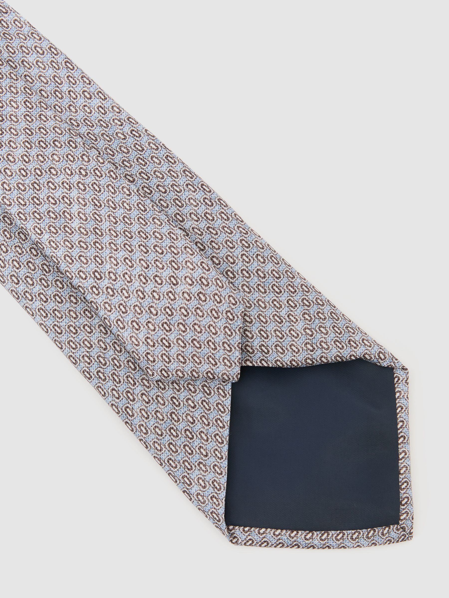 Silk Micro Geometric-Print Tie in Soft Blue - Image 4 of 5