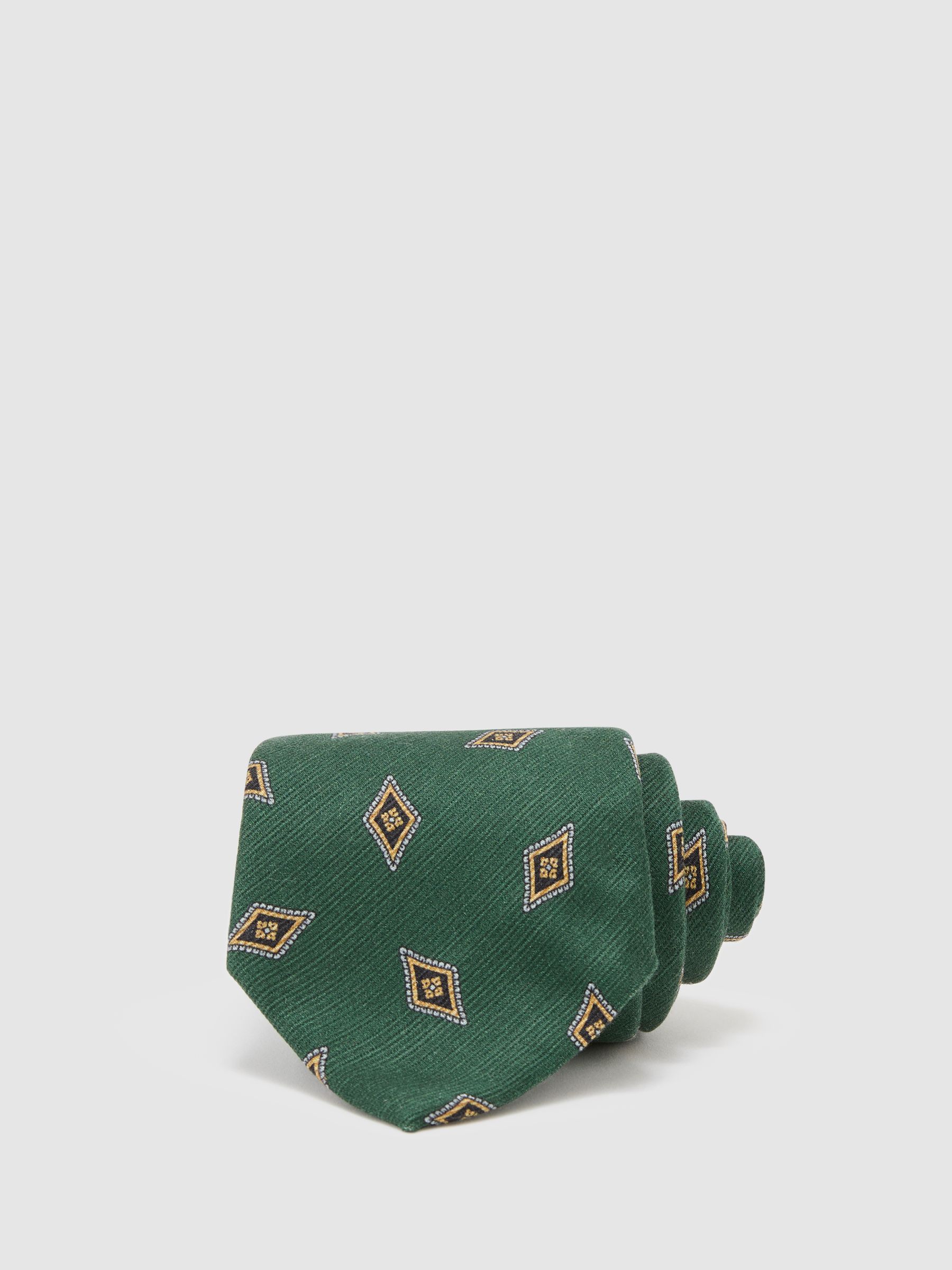 Silk Diamond Medallion-Print Tie in Forest Green - Image 1 of 5 Silk Diamond Medallion-Print Tie in Forest Green - Image 1 of 5