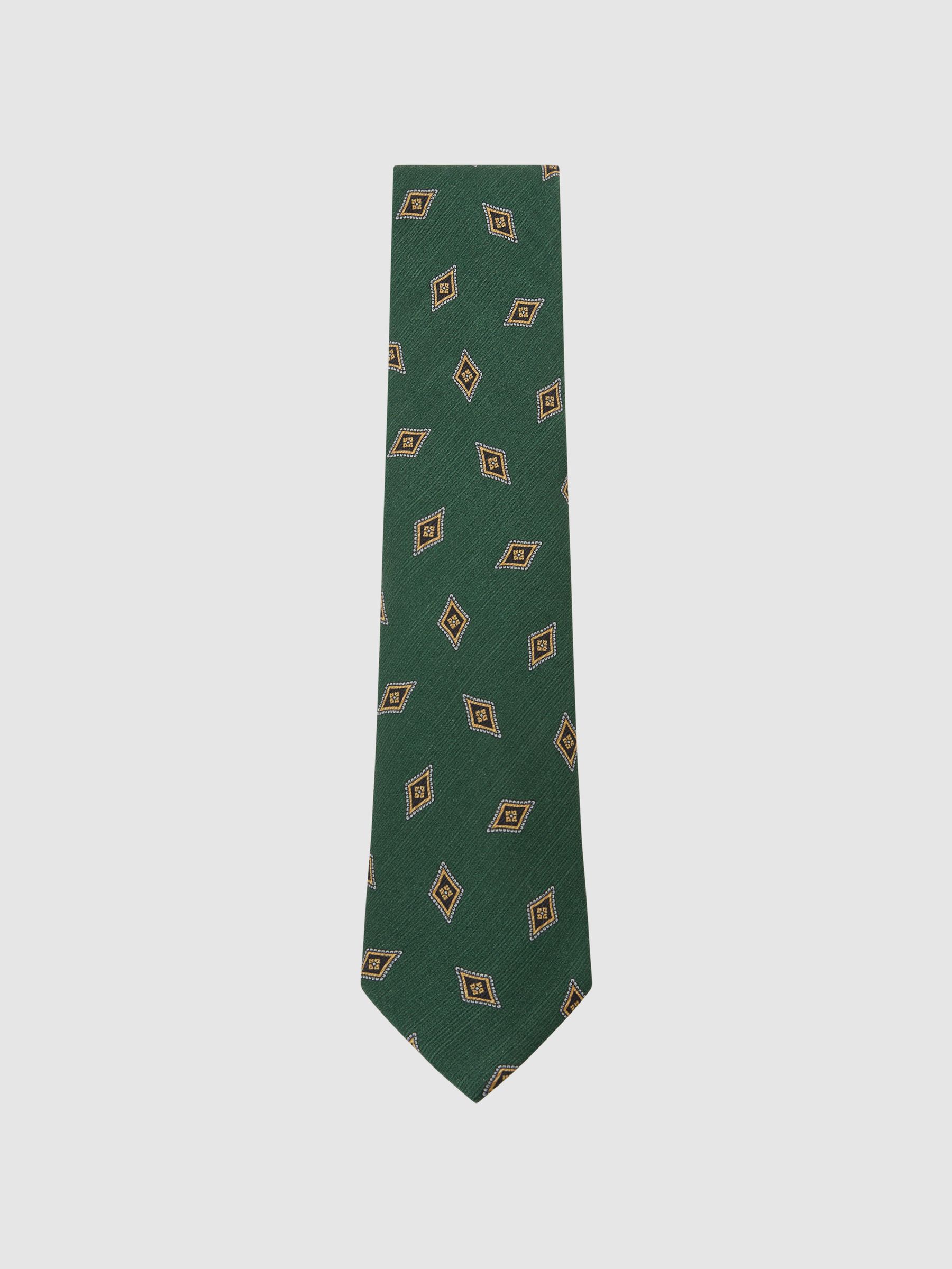 Silk Diamond Medallion-Print Tie in Forest Green - image 4