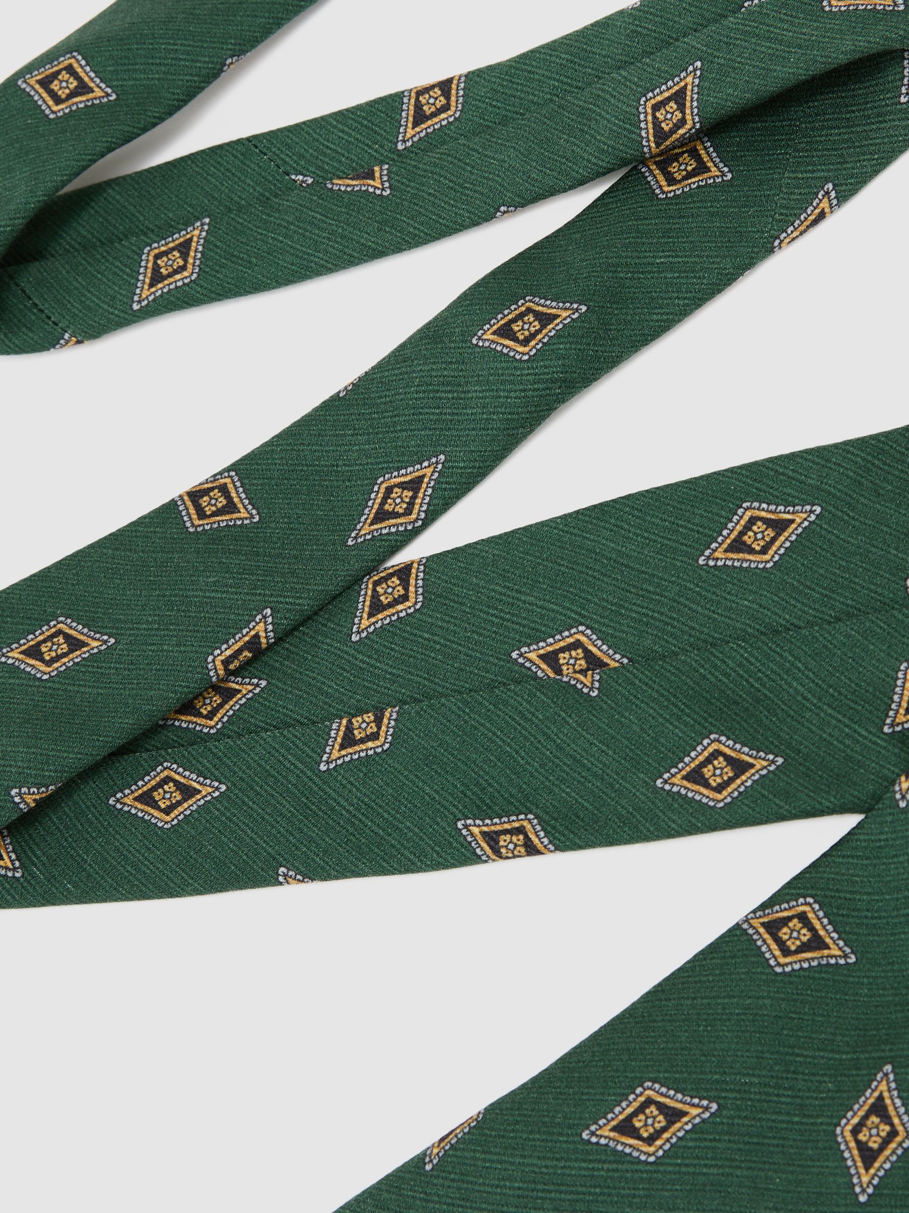 Silk Diamond Medallion-Print Tie in Forest Green - Image 3 of 5