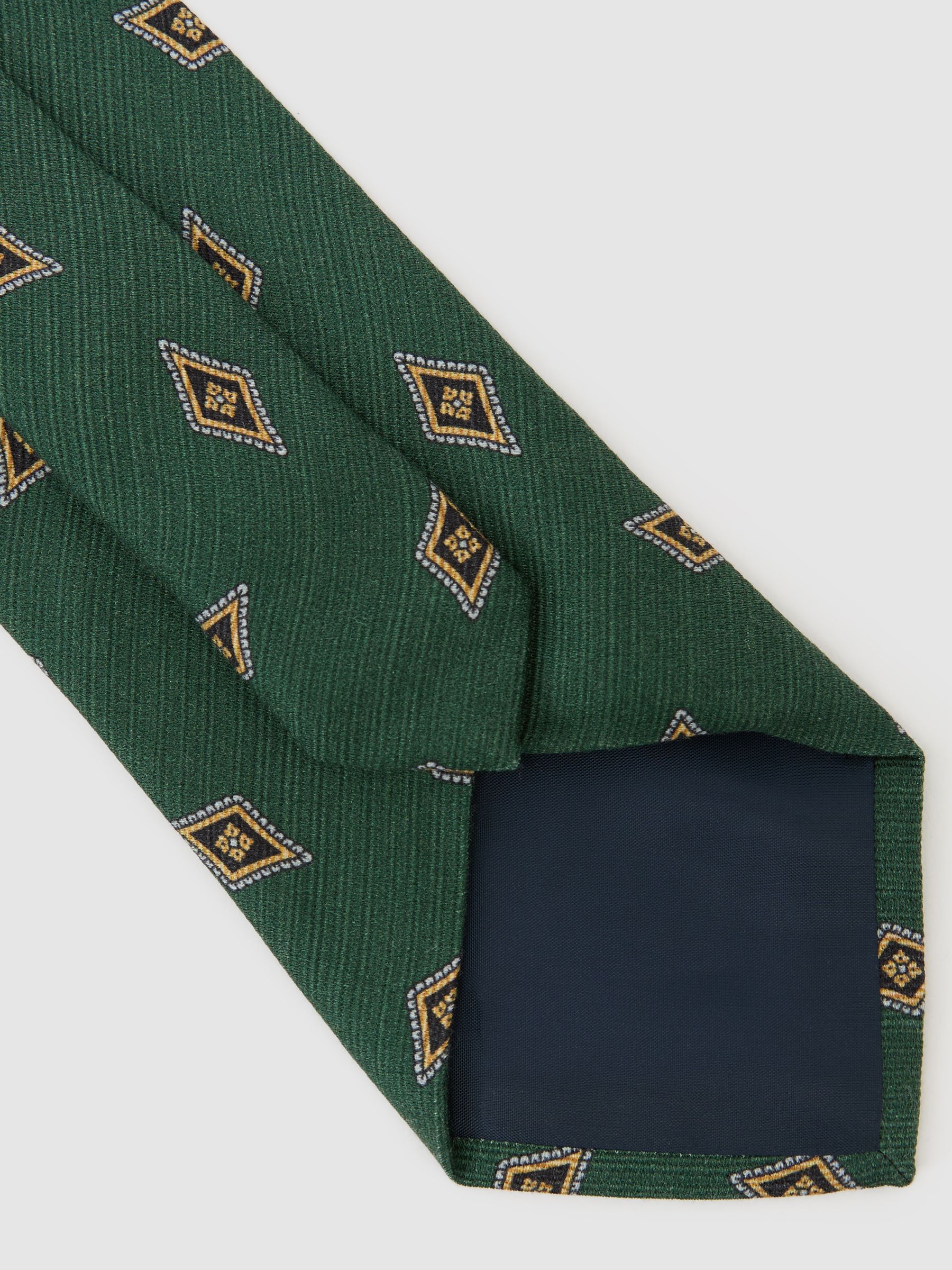 Silk Diamond Medallion-Print Tie in Forest Green - image 2