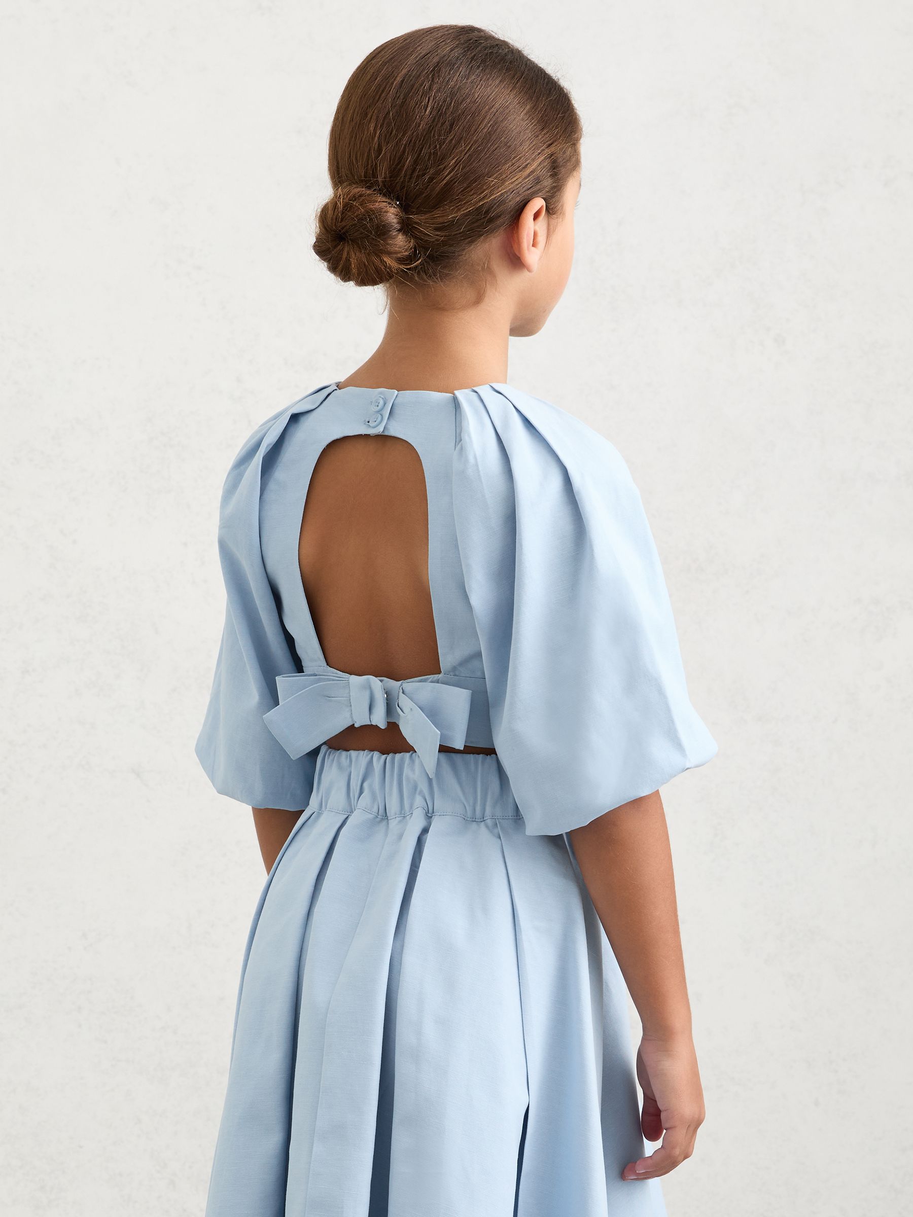 Puff-Sleeve Tie-Back Top in Pale Blue - Image 3 of 5