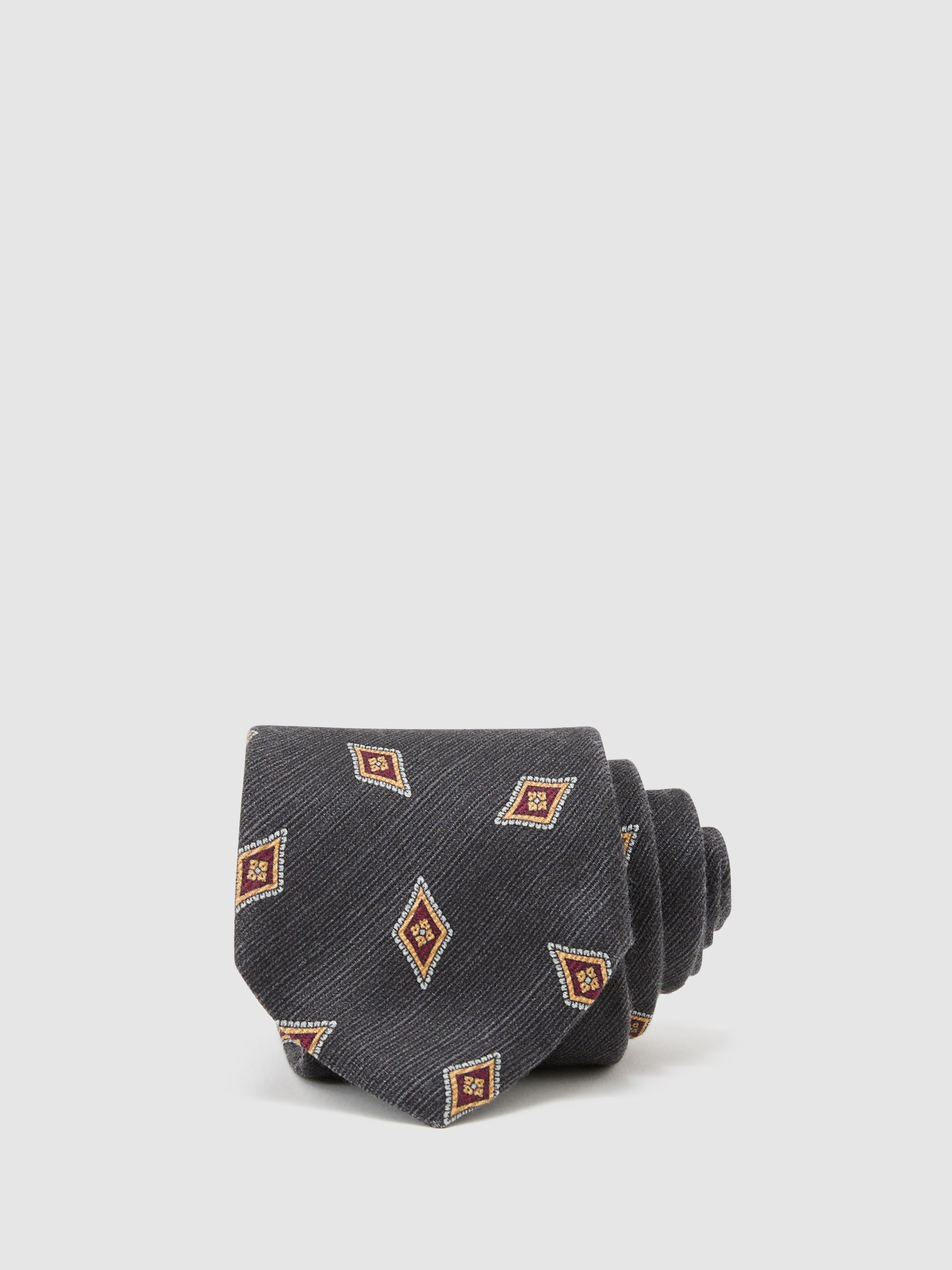 Silk Diamond Medallion-Print Tie in Navy - Image 1 of 5 Silk Diamond Medallion-Print Tie in Navy - Image 1 of 5