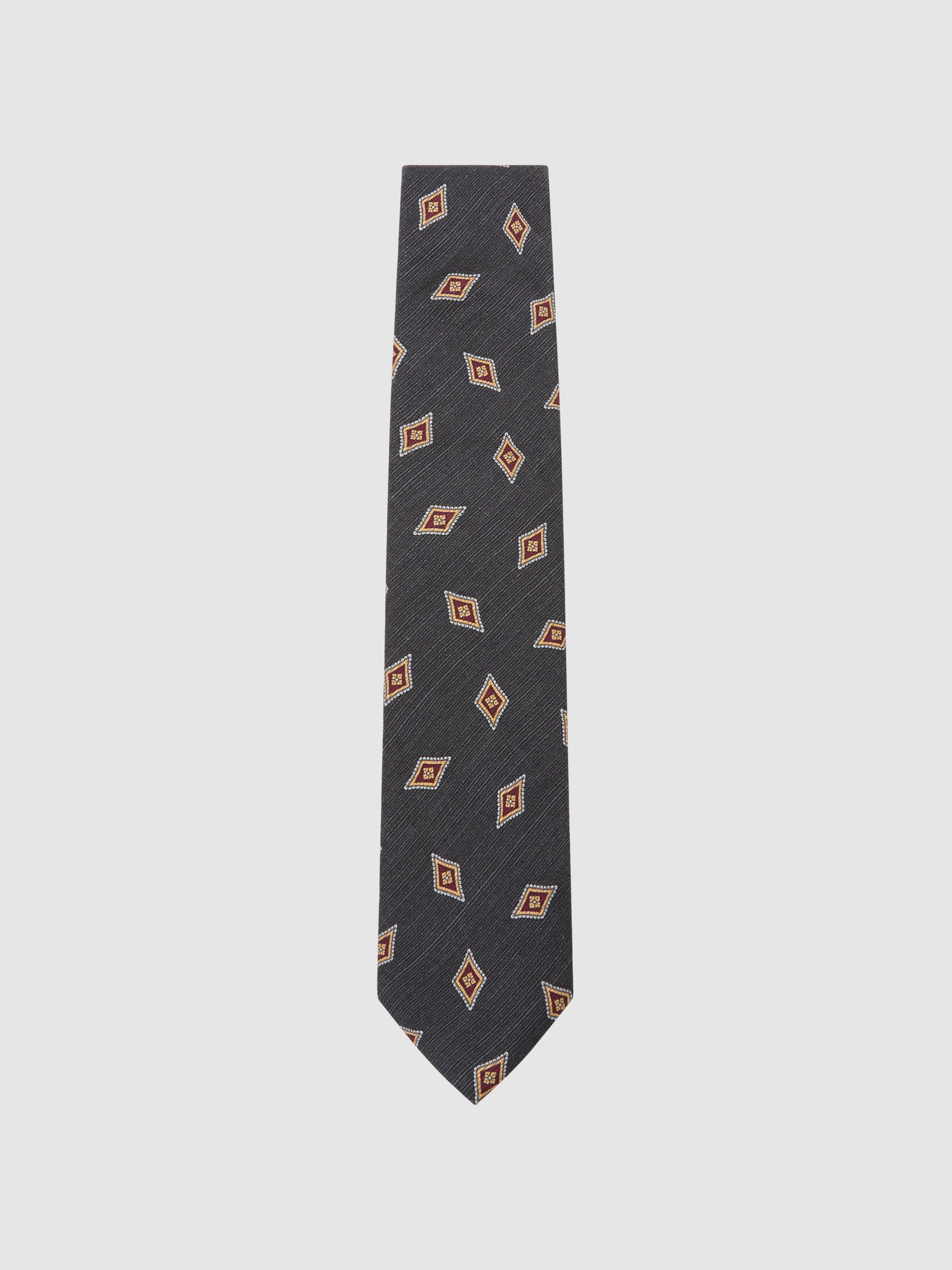 Silk Diamond Medallion-Print Tie in Navy - image 4