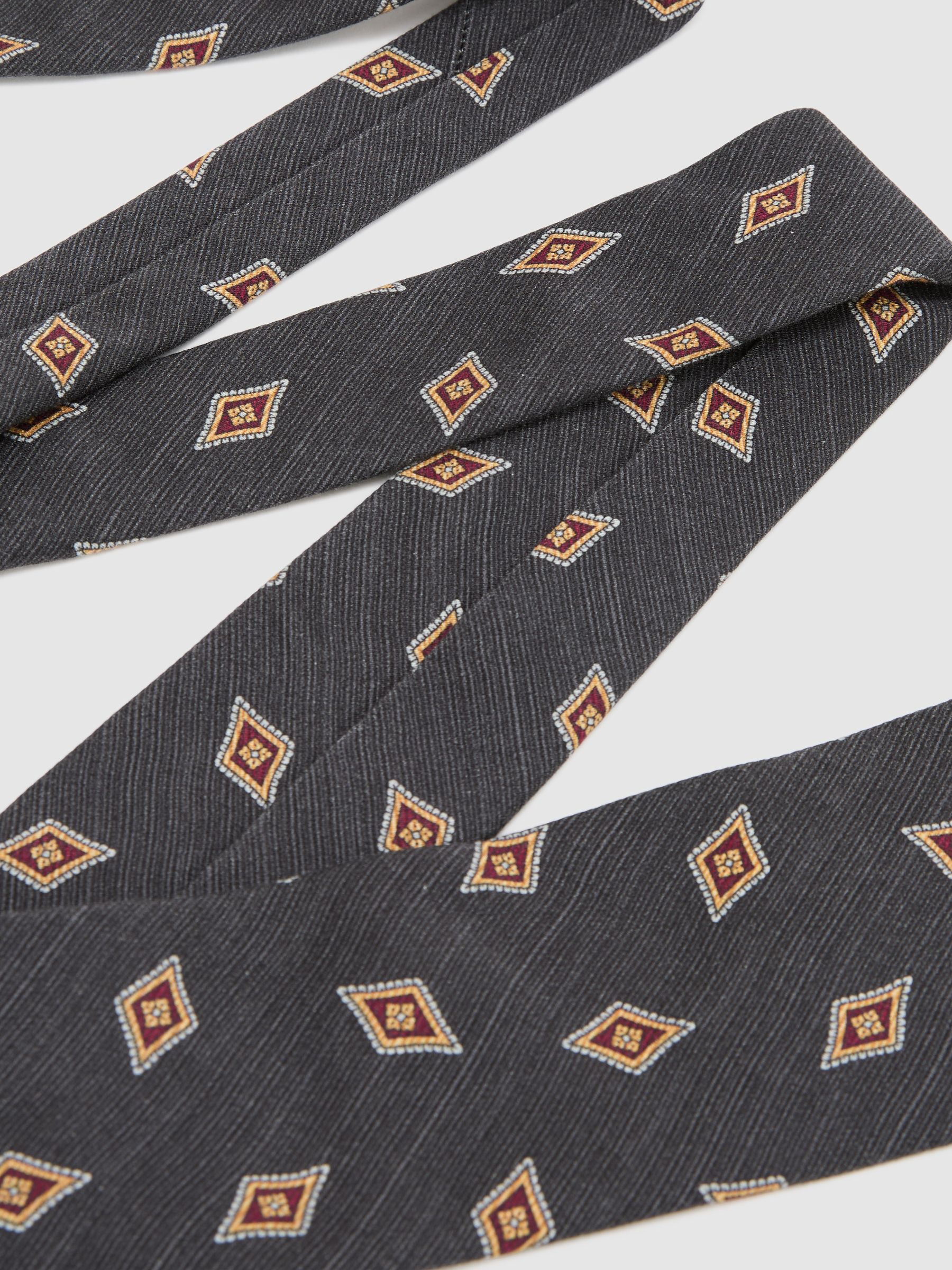 Silk Diamond Medallion-Print Tie in Navy - Image 3 of 5