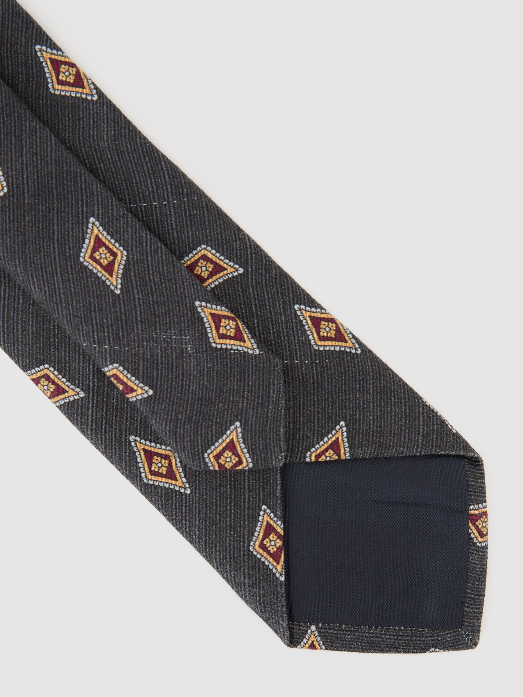 Silk Diamond Medallion-Print Tie in Navy - Image 4 of 5