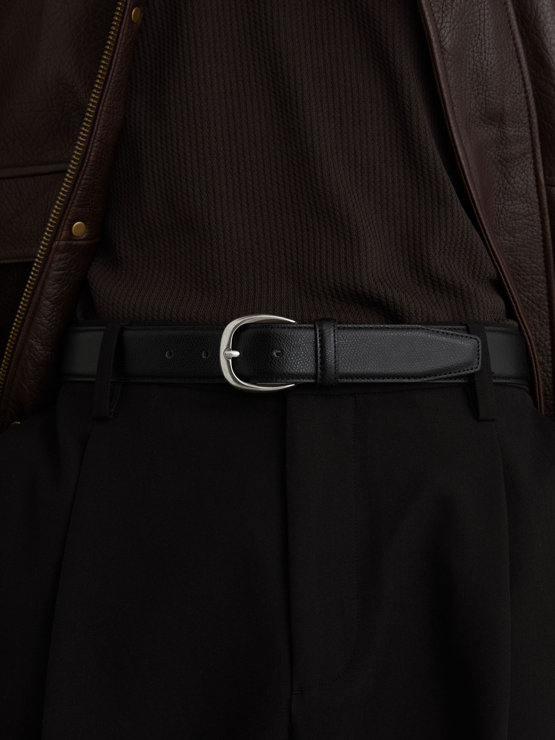 Pebbled-Leather Curved-Buckle Belt in Black - image 5