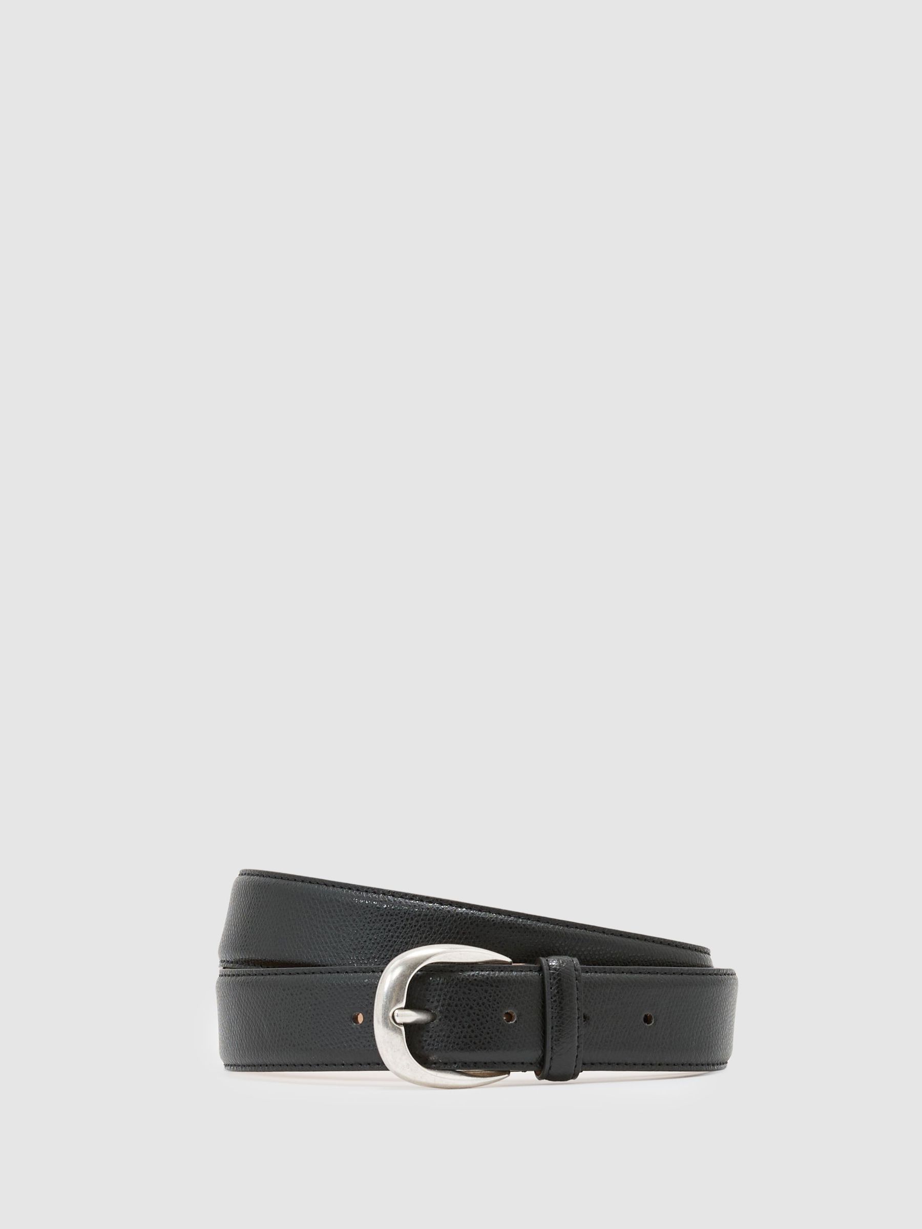 Pebbled-Leather Curved-Buckle Belt in Black - image 1