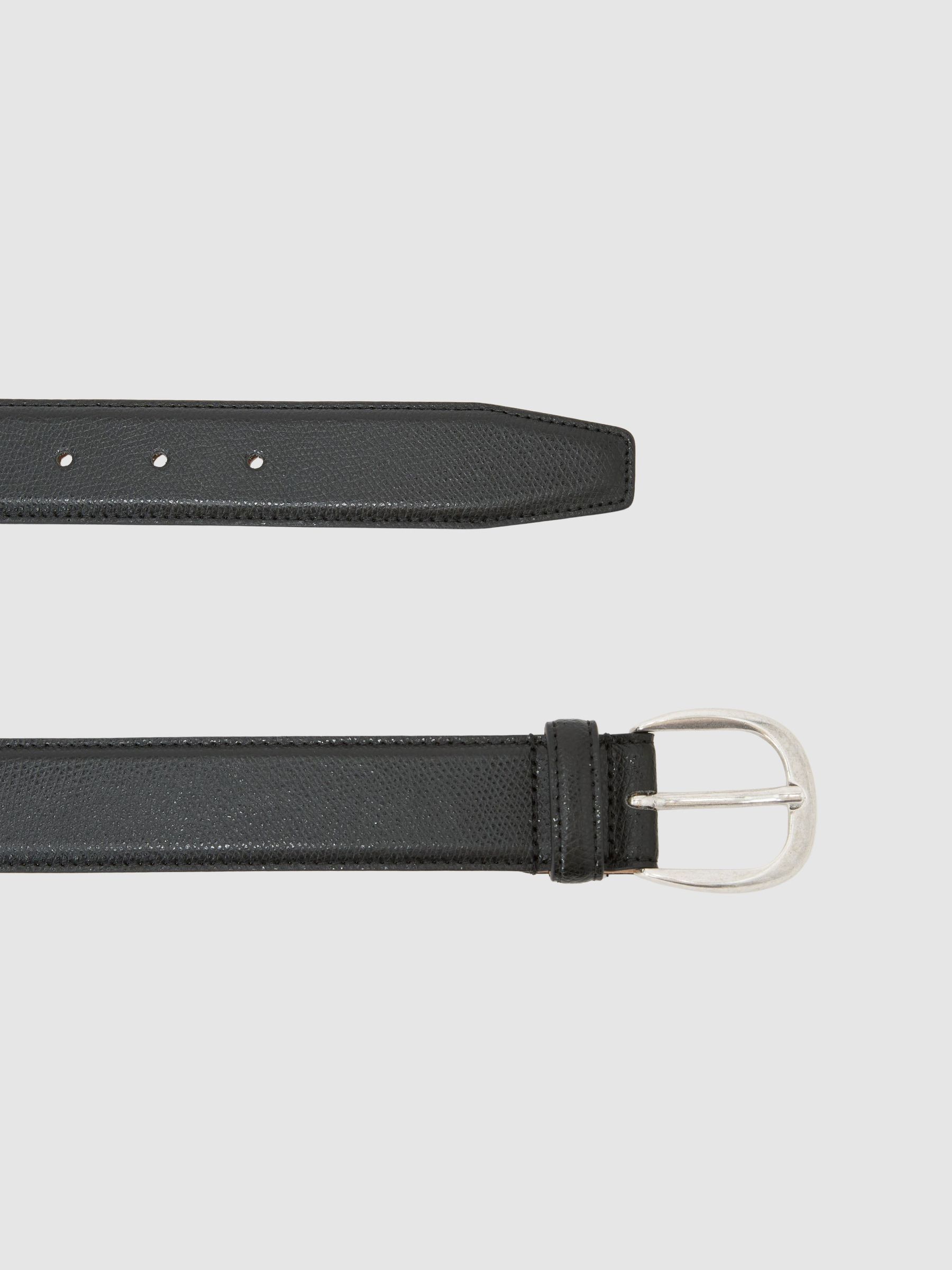 Pebbled-Leather Curved-Buckle Belt in Black - image 3