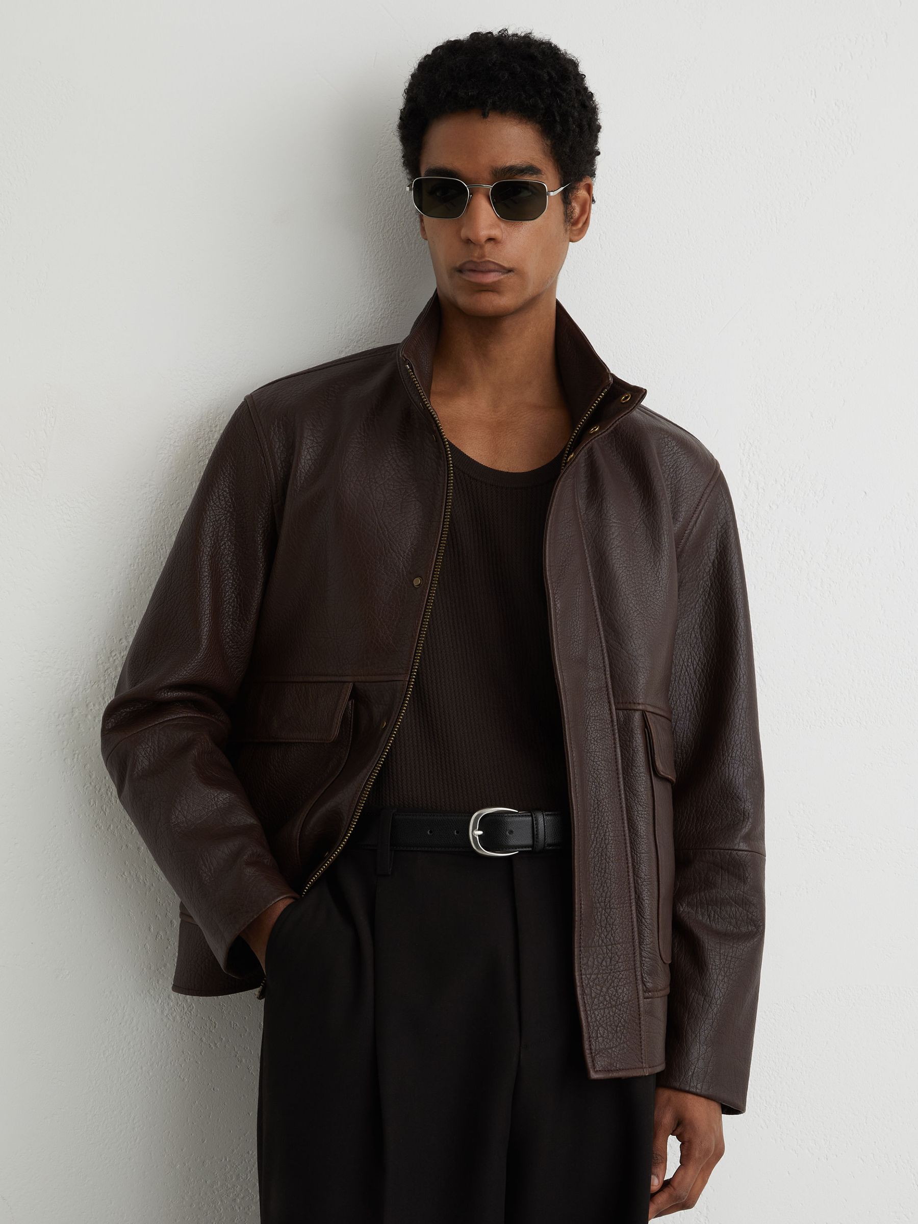 Pebbled-Leather Curved-Buckle Belt in Black - Image 4 of 5