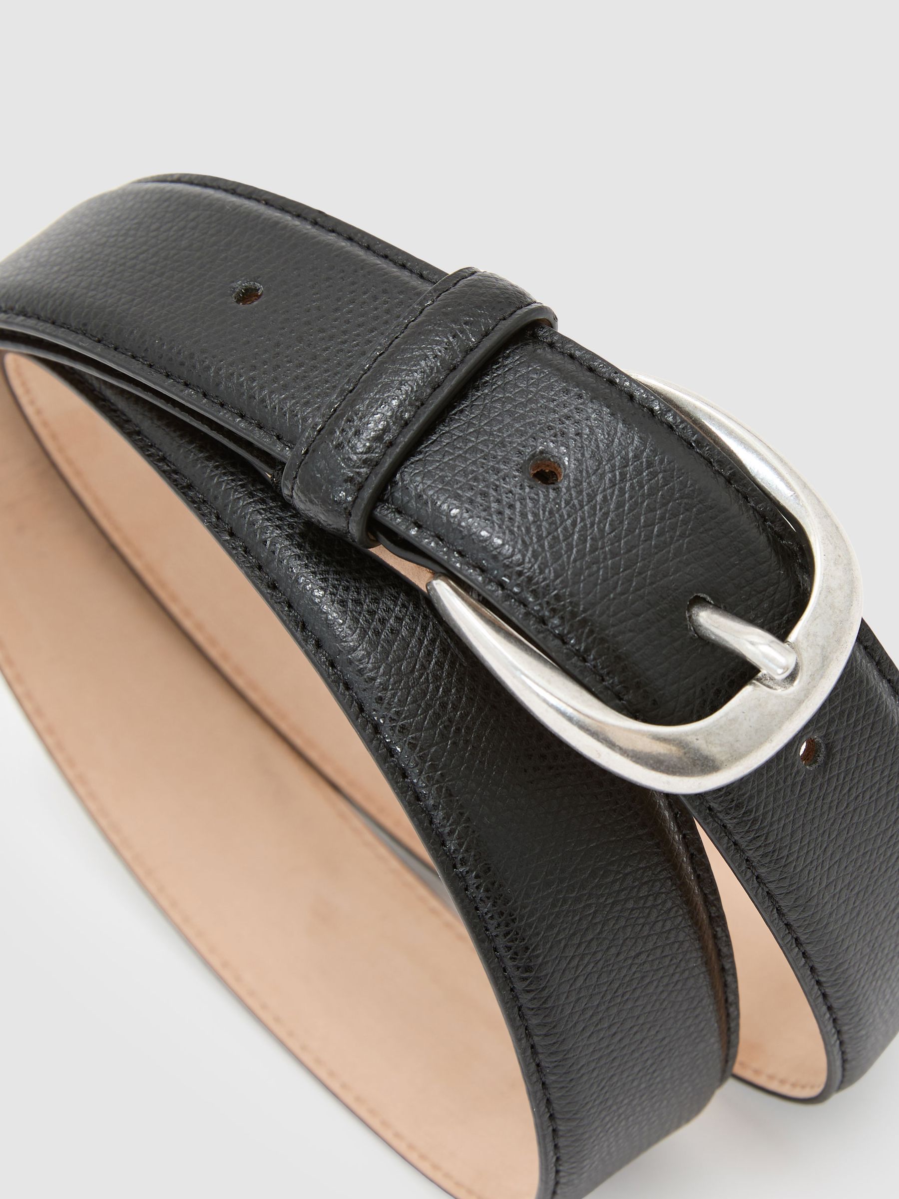 Pebbled-Leather Curved-Buckle Belt in Black - image 4