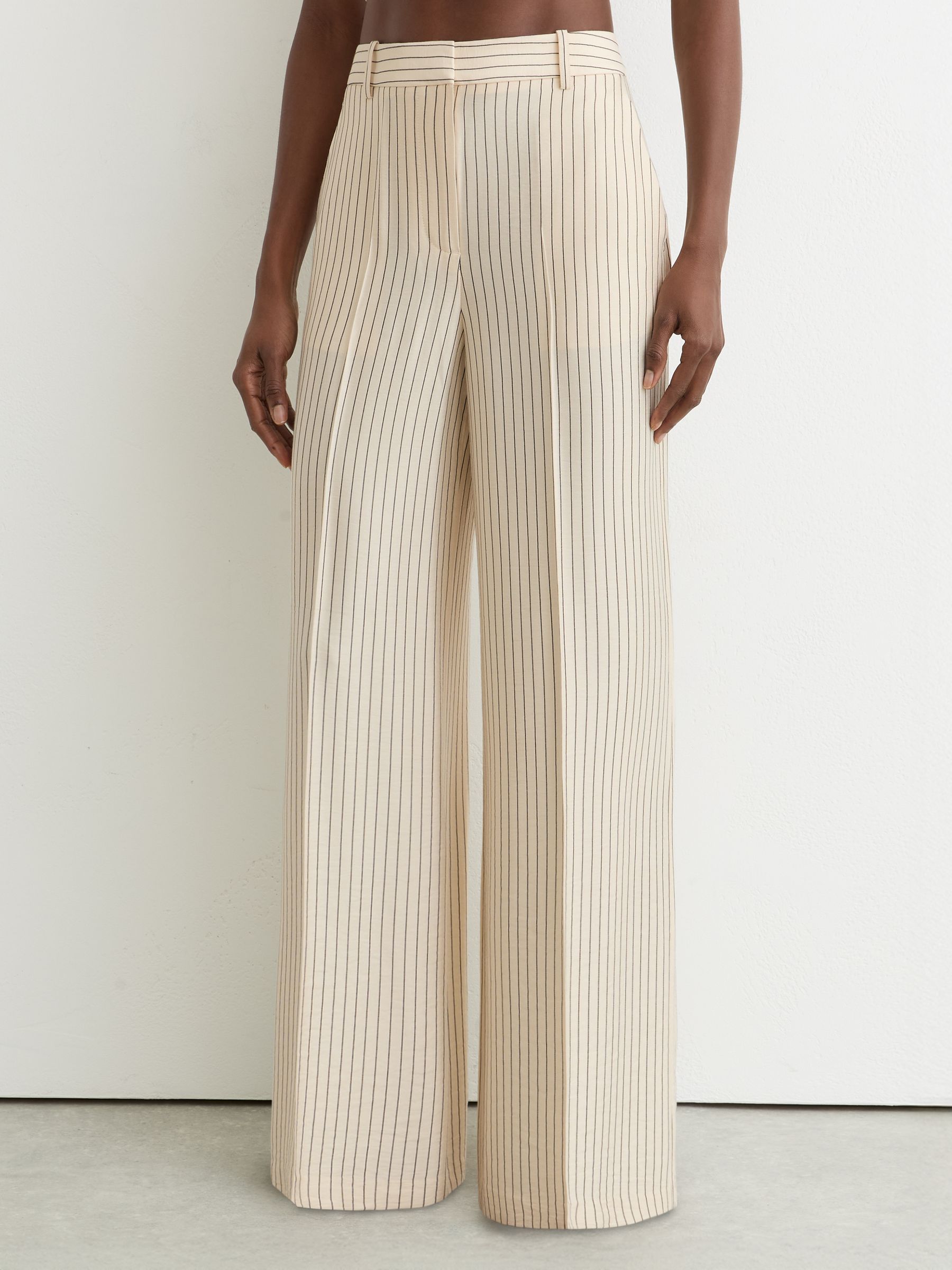 Pinstripe Wide-Leg Trousers in Cream/Black - image 4