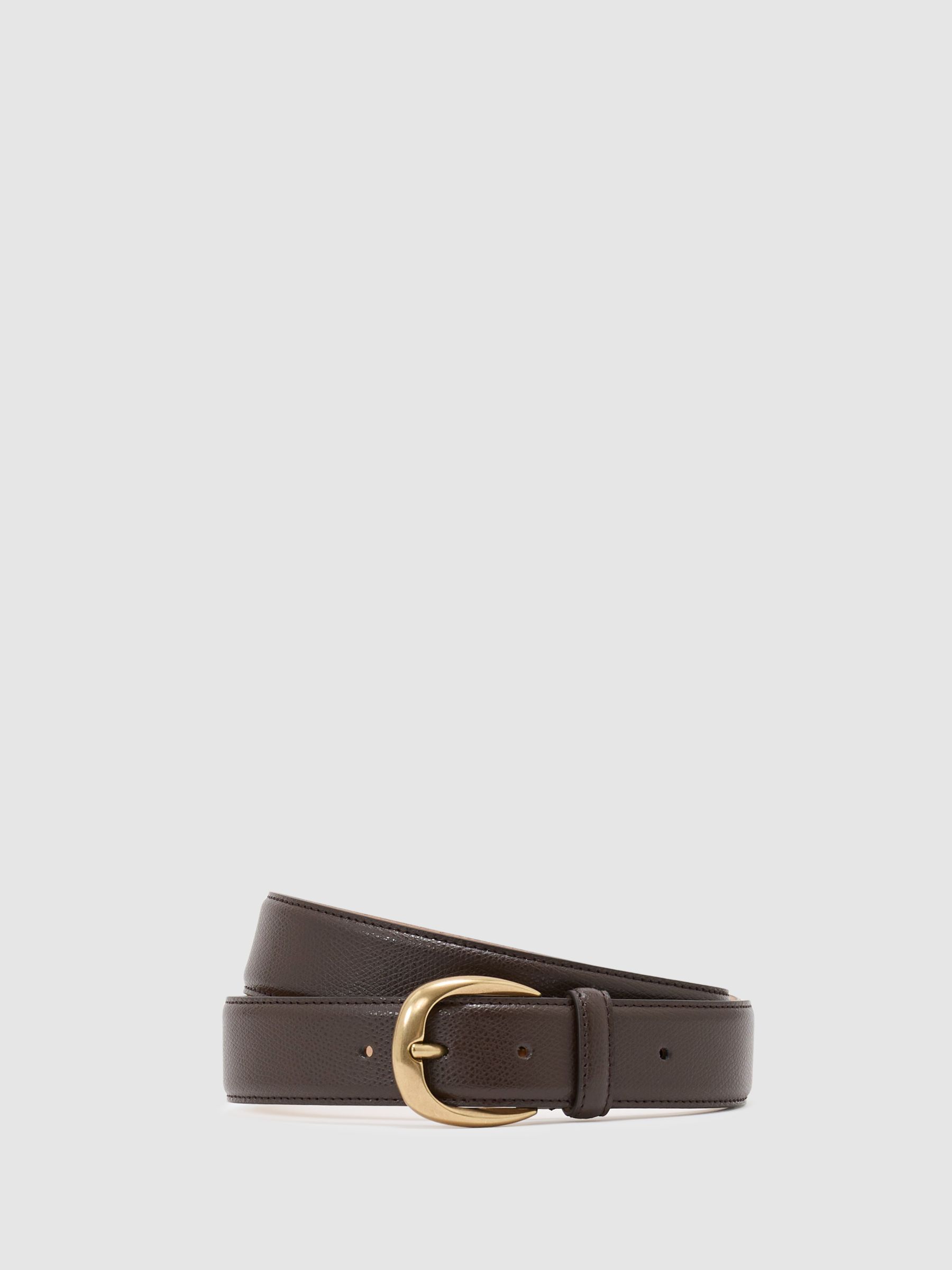 Pebbled-Leather Curved-Buckle Belt in Dark Brown - image 5