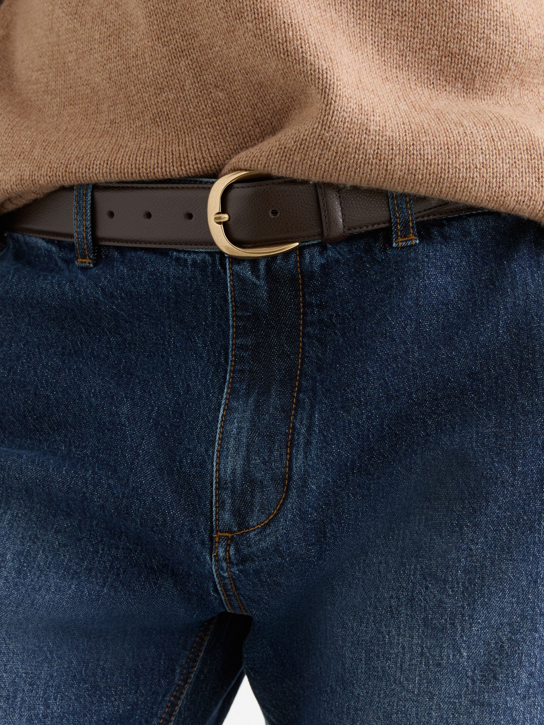 Pebbled-Leather Curved-Buckle Belt in Dark Brown - image 3