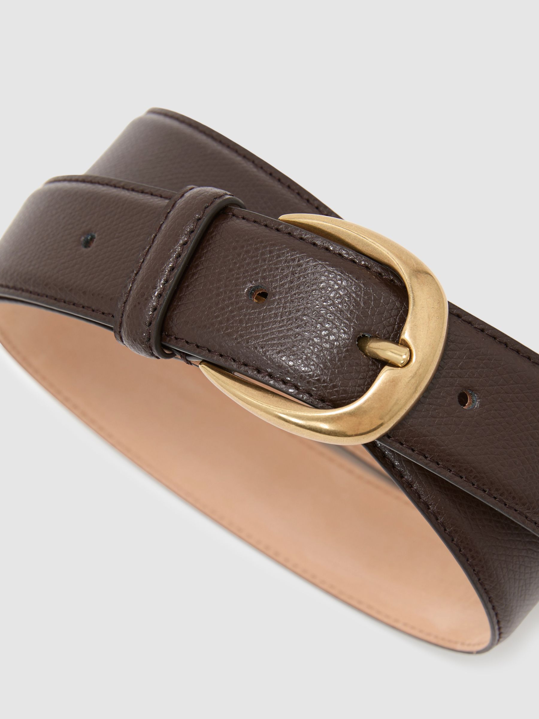 Pebbled-Leather Curved-Buckle Belt in Dark Brown - image 2