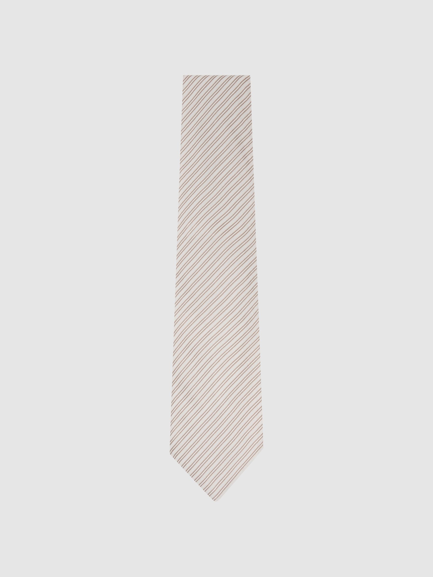 Cotton-Silk Stripe Seersucker Tie in White / Camel Brown - image 5