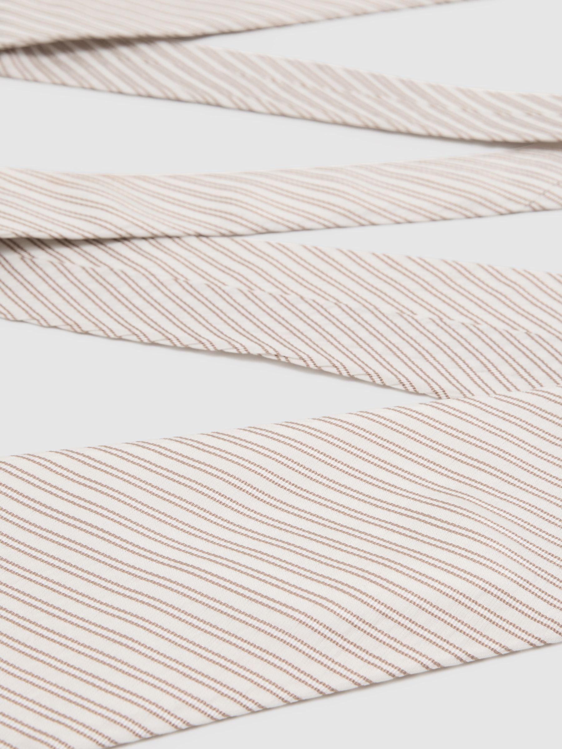 Cotton-Silk Stripe Seersucker Tie in White / Camel Brown - image 4
