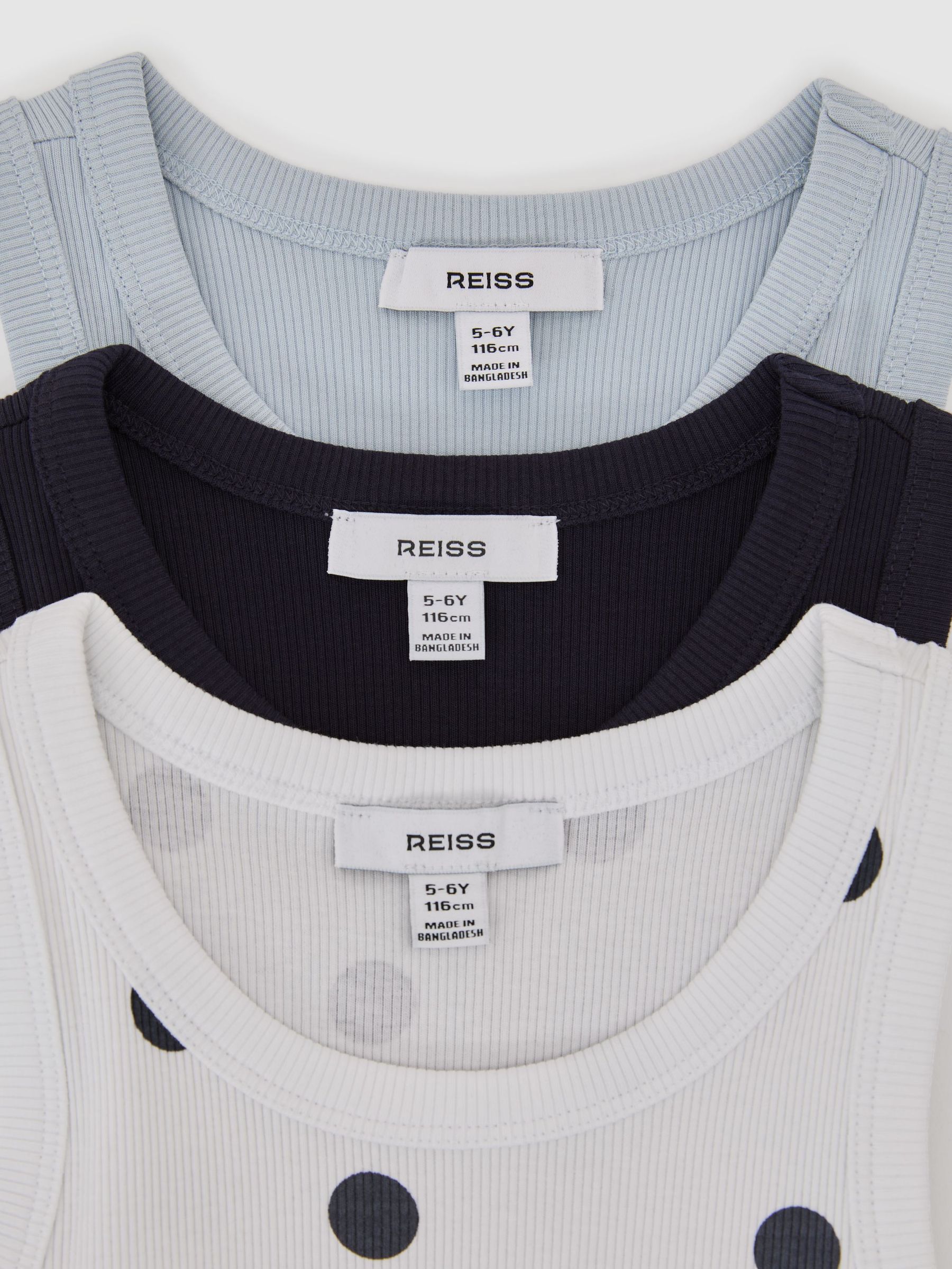 Stretch-Cotton Ribbed Vests 3 Pack in White Print - Image 1 of 3