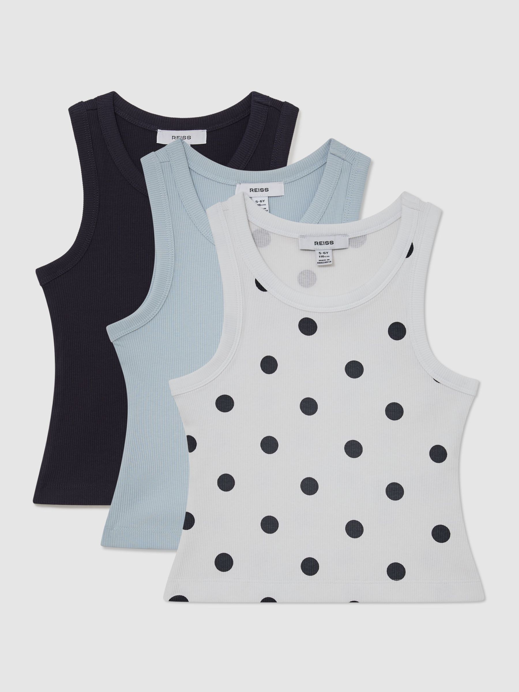 Stretch-Cotton Ribbed Vests 3 Pack in White Print - Image 3 of 3