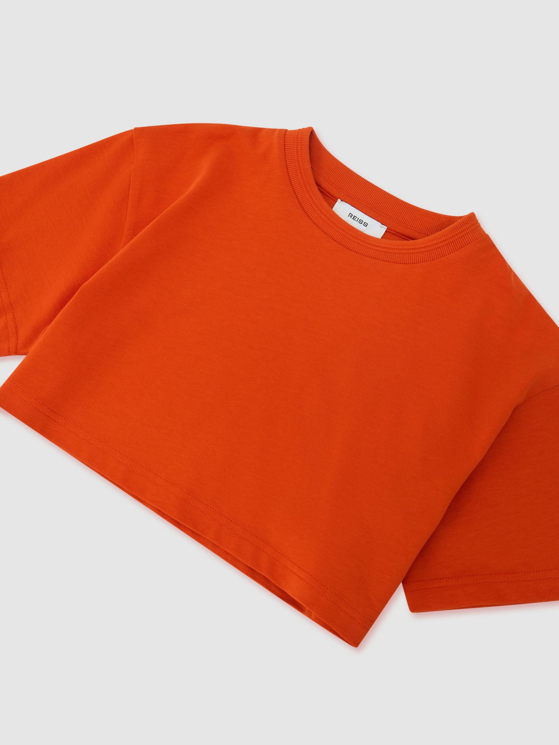 Cotton Relaxed Cropped T-Shirt in Orange - Image 1 of 3