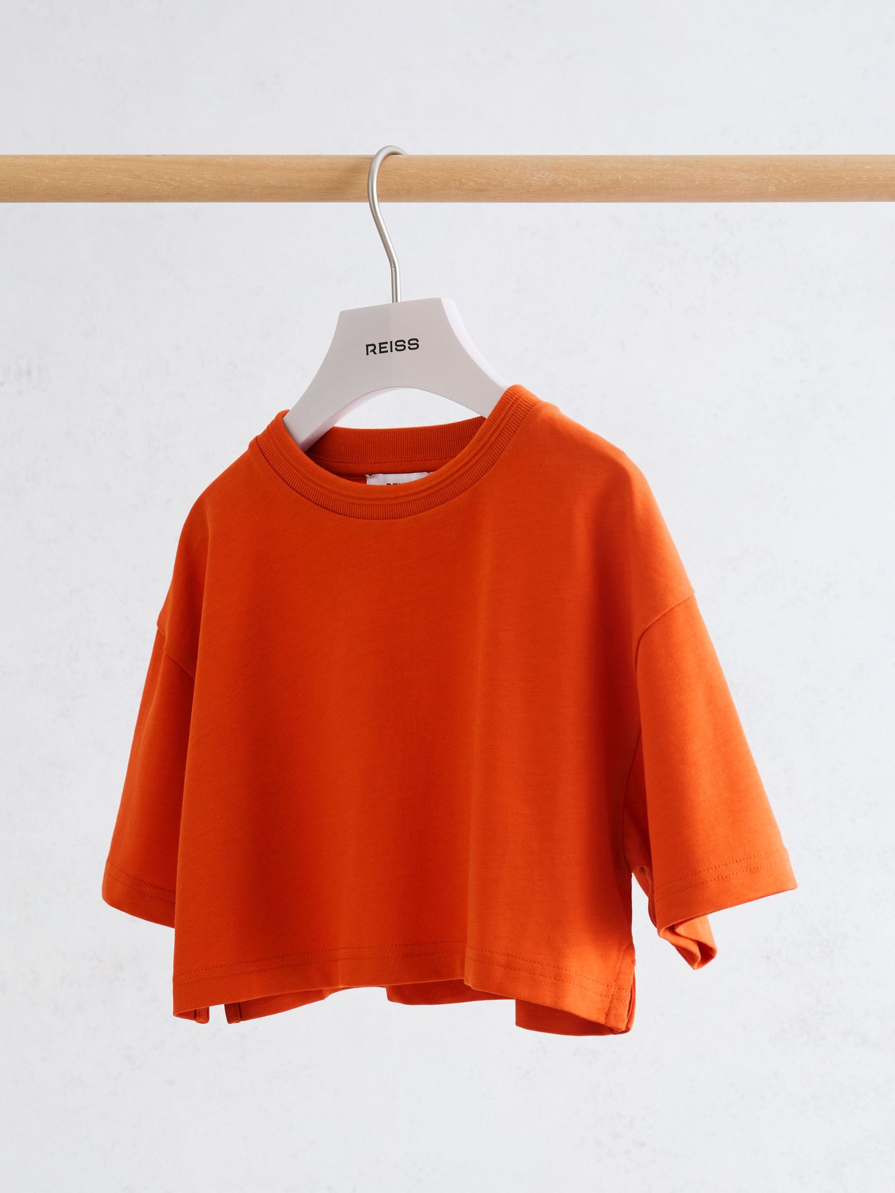 Cotton Relaxed Cropped T-Shirt in Orange - Image 2 of 3