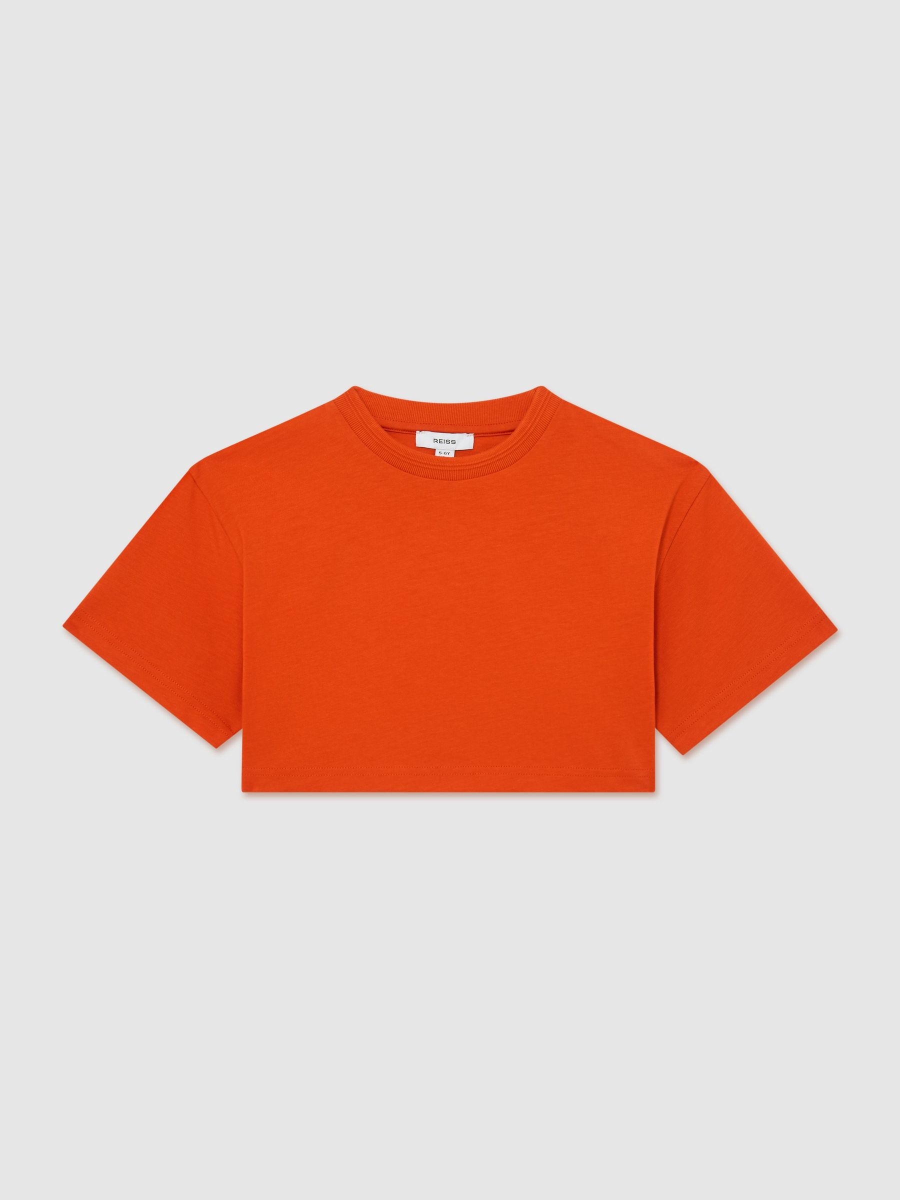 Cotton Relaxed Cropped T-Shirt in Orange - Image 3 of 3