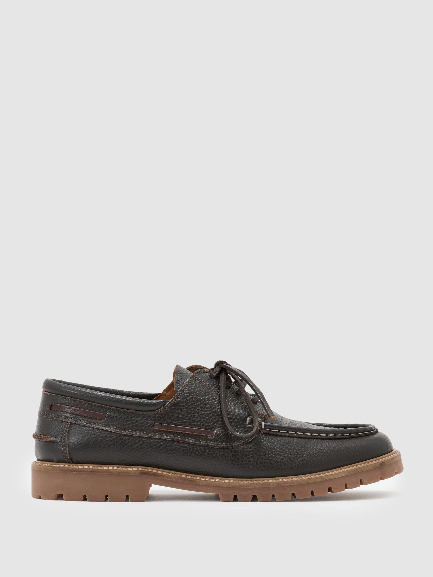 Leather Chunky-Sole Boat Shoes in Dark Brown