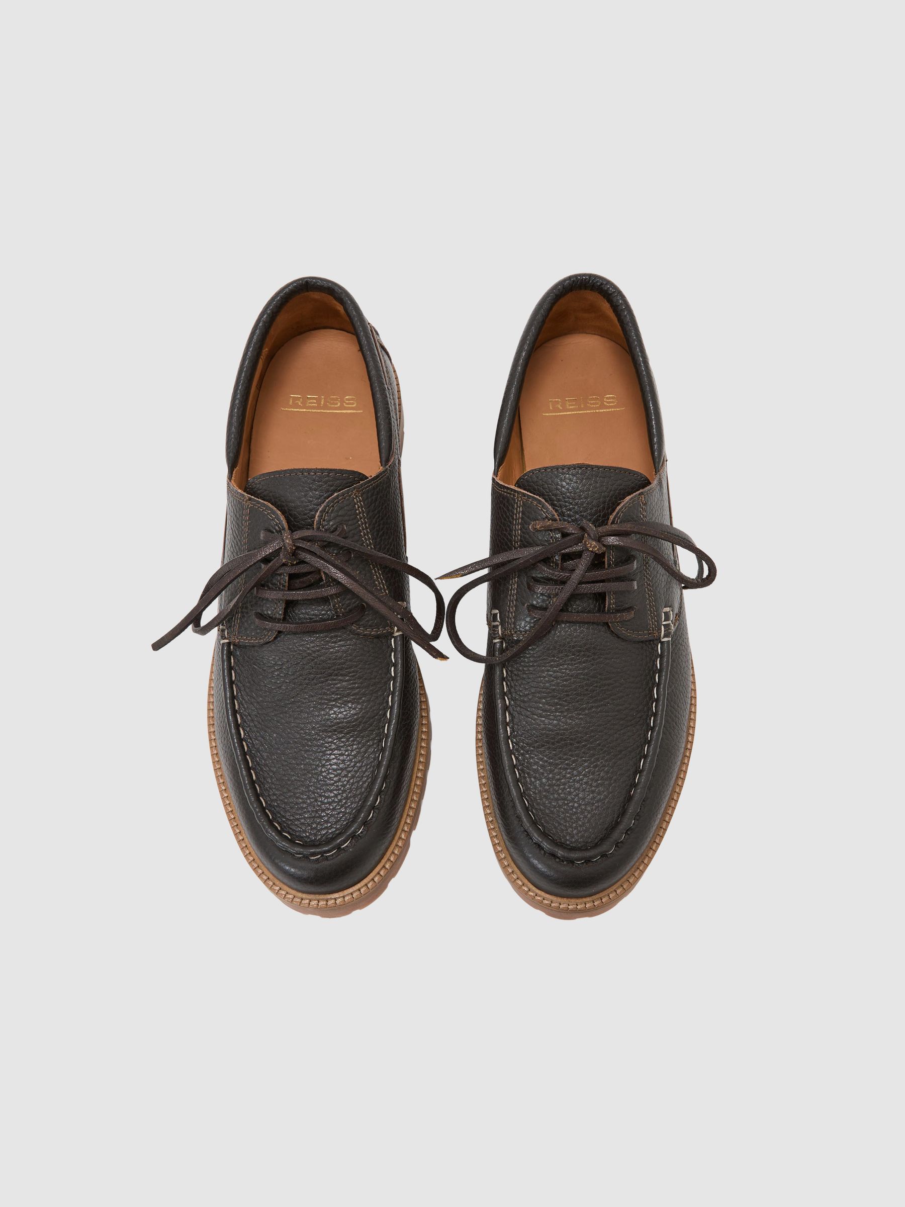 Leather Chunky-Sole Boat Shoes in Dark Brown - Image 2 of 4
