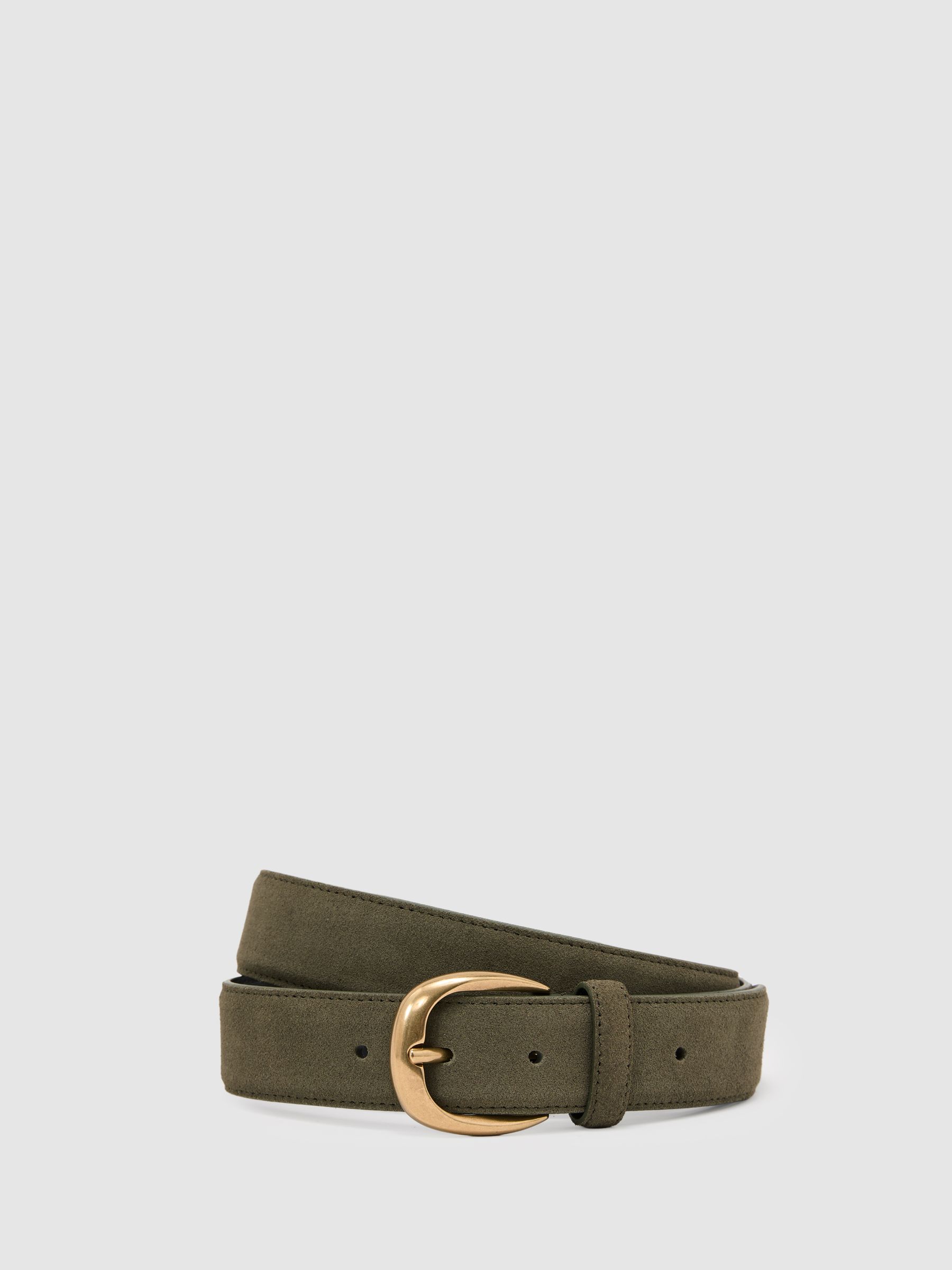 Suede Curved-Buckle Belt in Dark Sage Green - Image 1 of 4