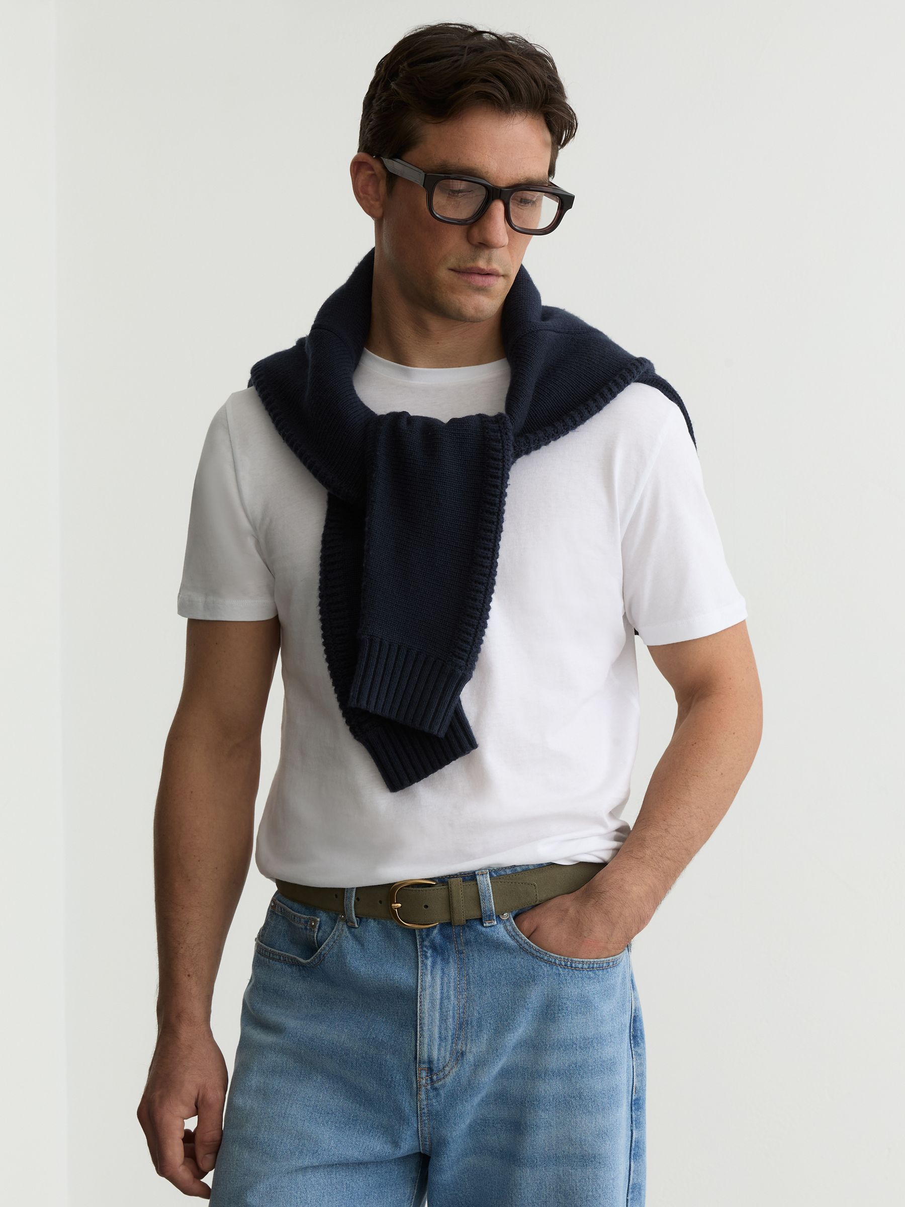 Suede Curved-Buckle Belt in Dark Sage Green - Image 2 of 4