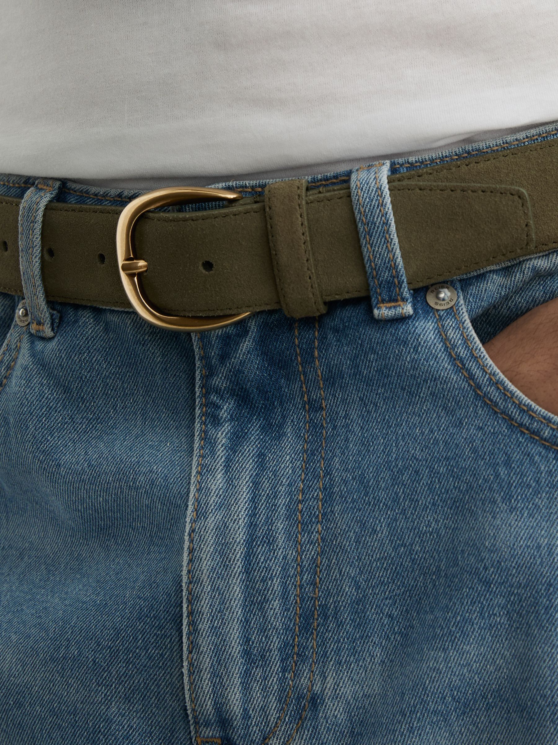 Suede Curved-Buckle Belt in Dark Sage Green - Image 3 of 4
