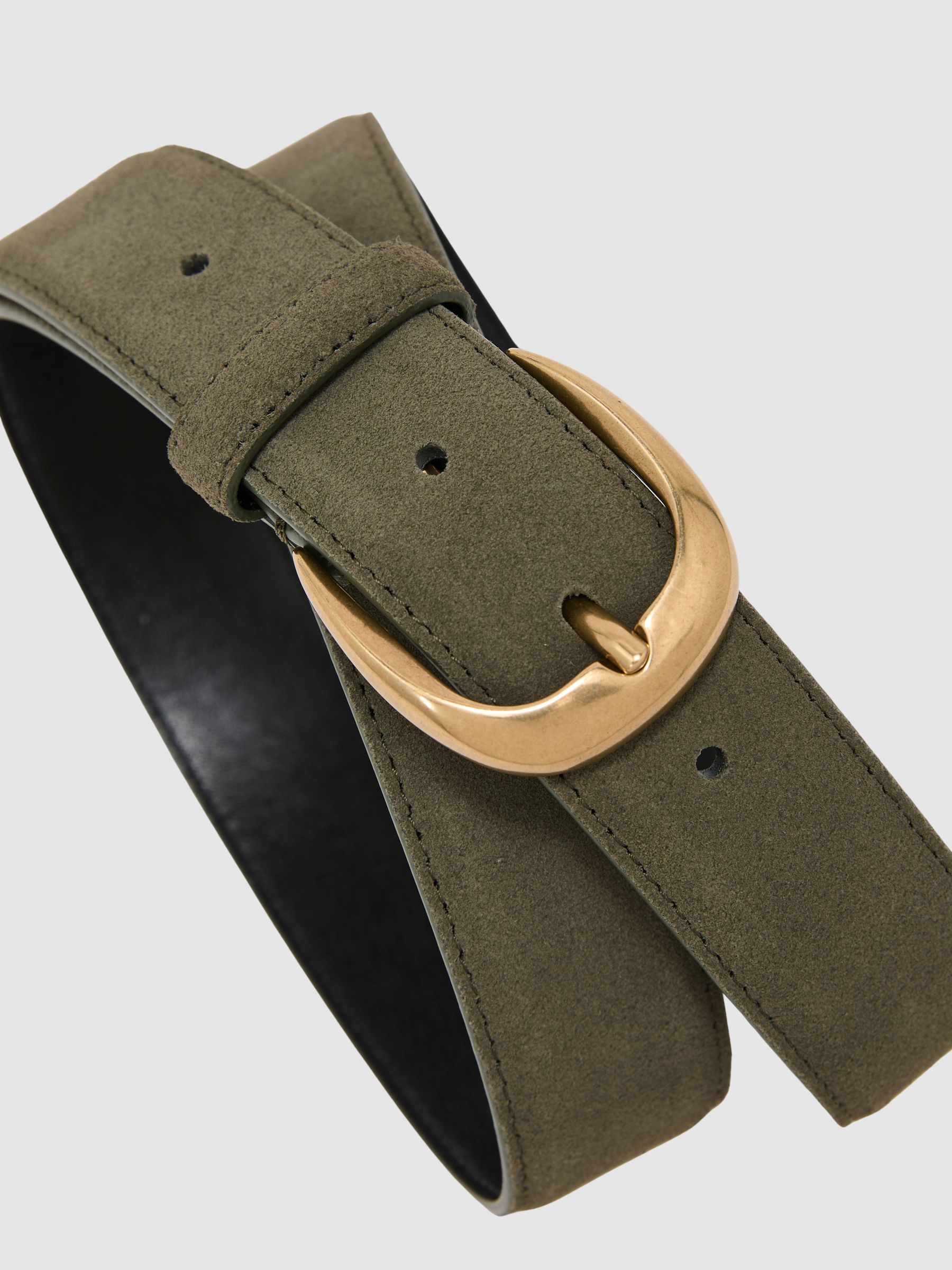 Suede Curved-Buckle Belt in Dark Sage Green - image 2