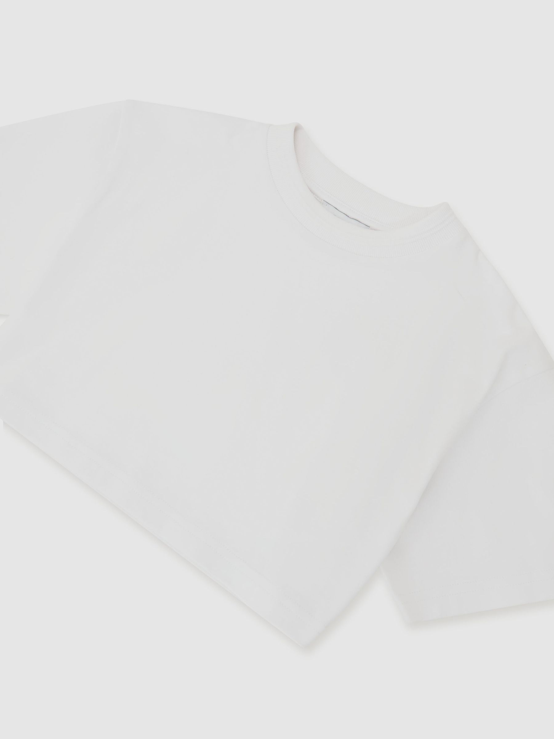 Cotton Relaxed Cropped T-Shirt in White - Image 1 of 3