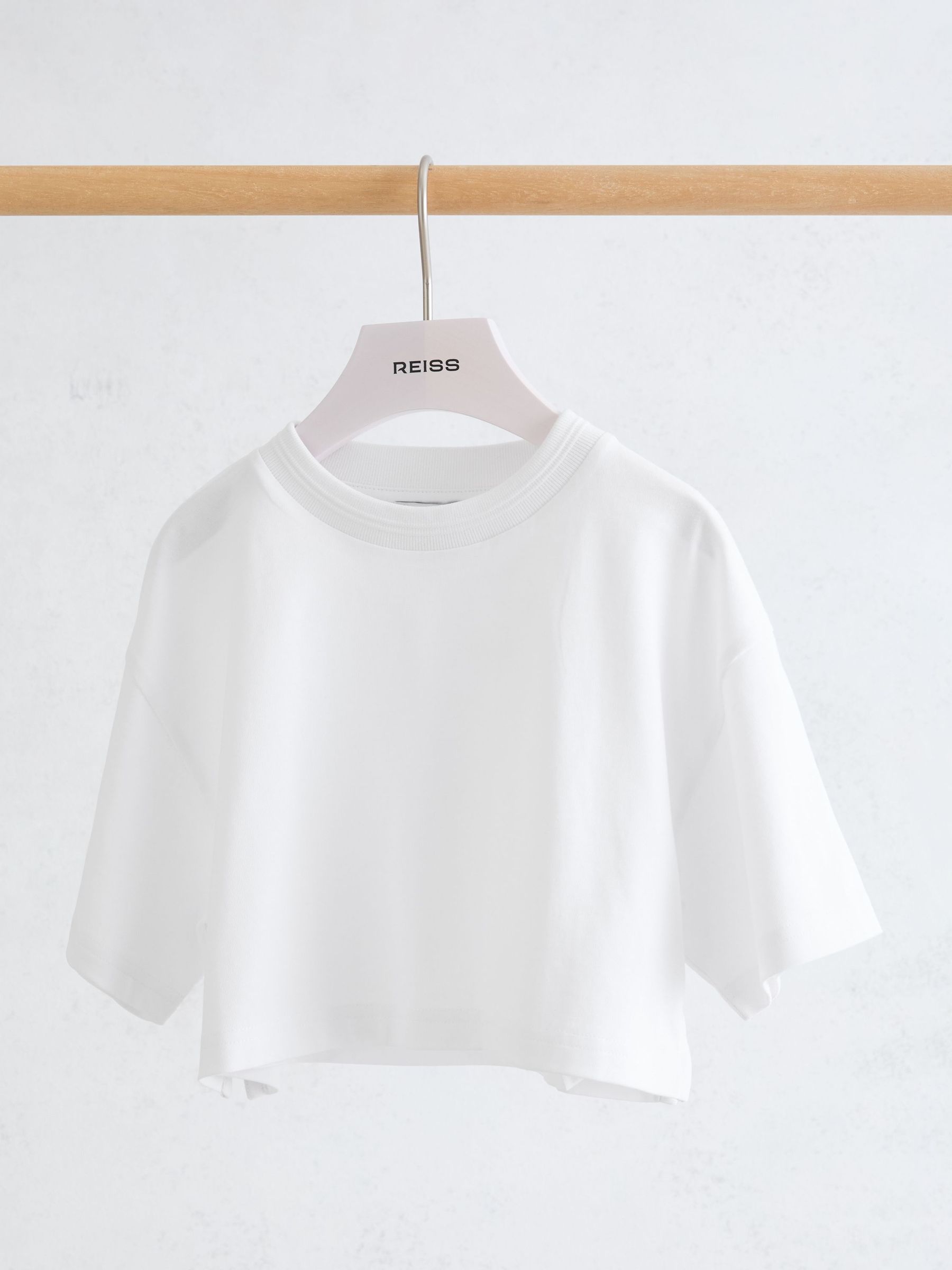 Cotton Relaxed Cropped T-Shirt in White - Image 2 of 3