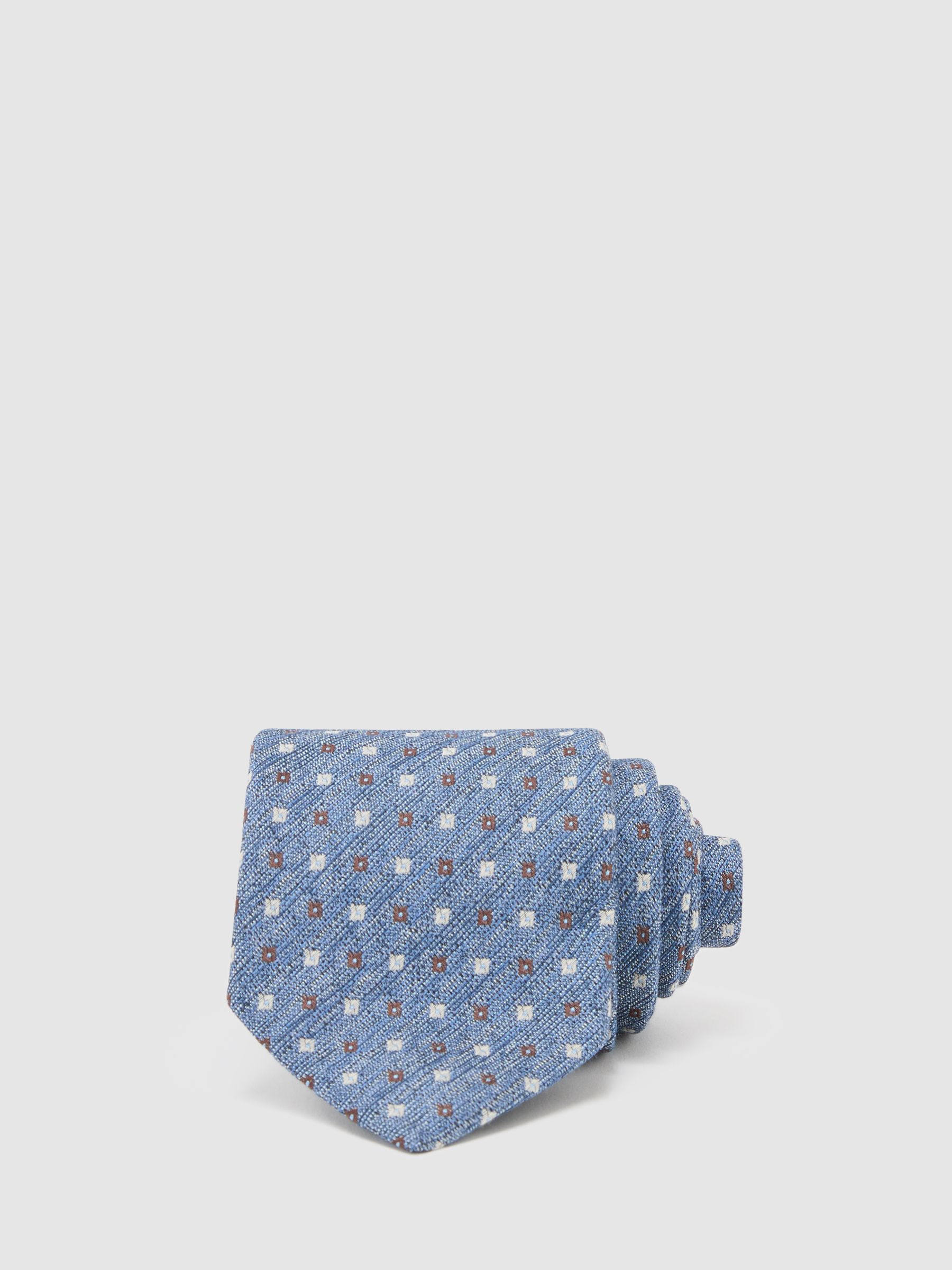 Linen-Silk Blend Micro-Square Tie in Airforce Blue - Image 1 of 5