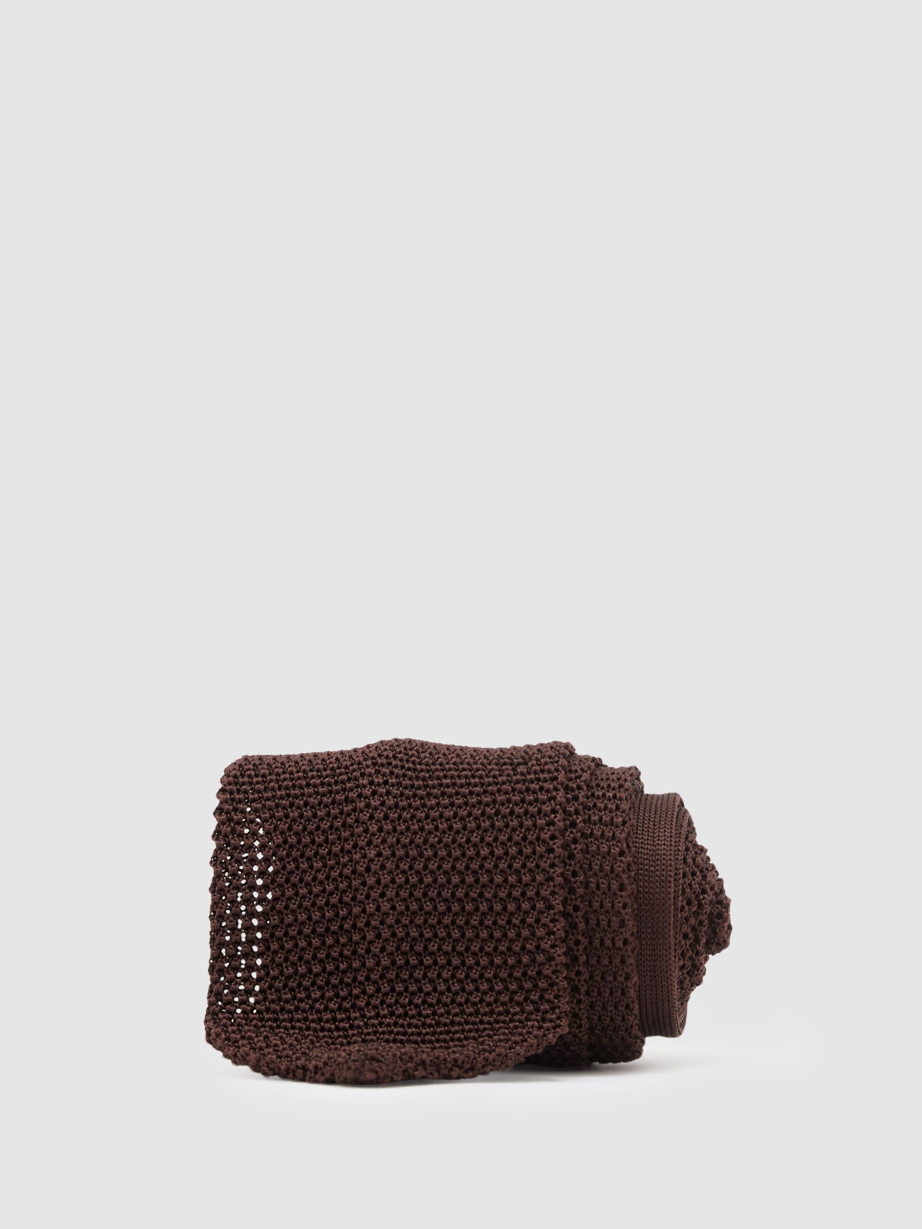 Silk Knitted Tie in Dark Brown - image 1