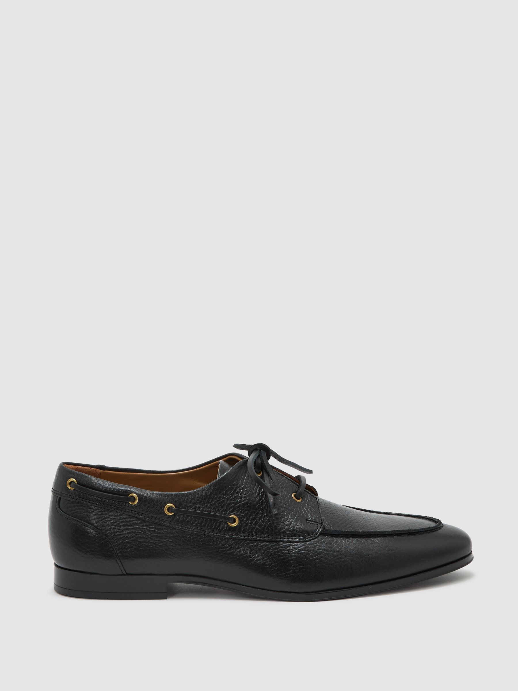 Leather Low-Profile Boat Shoes in Black - image 1
