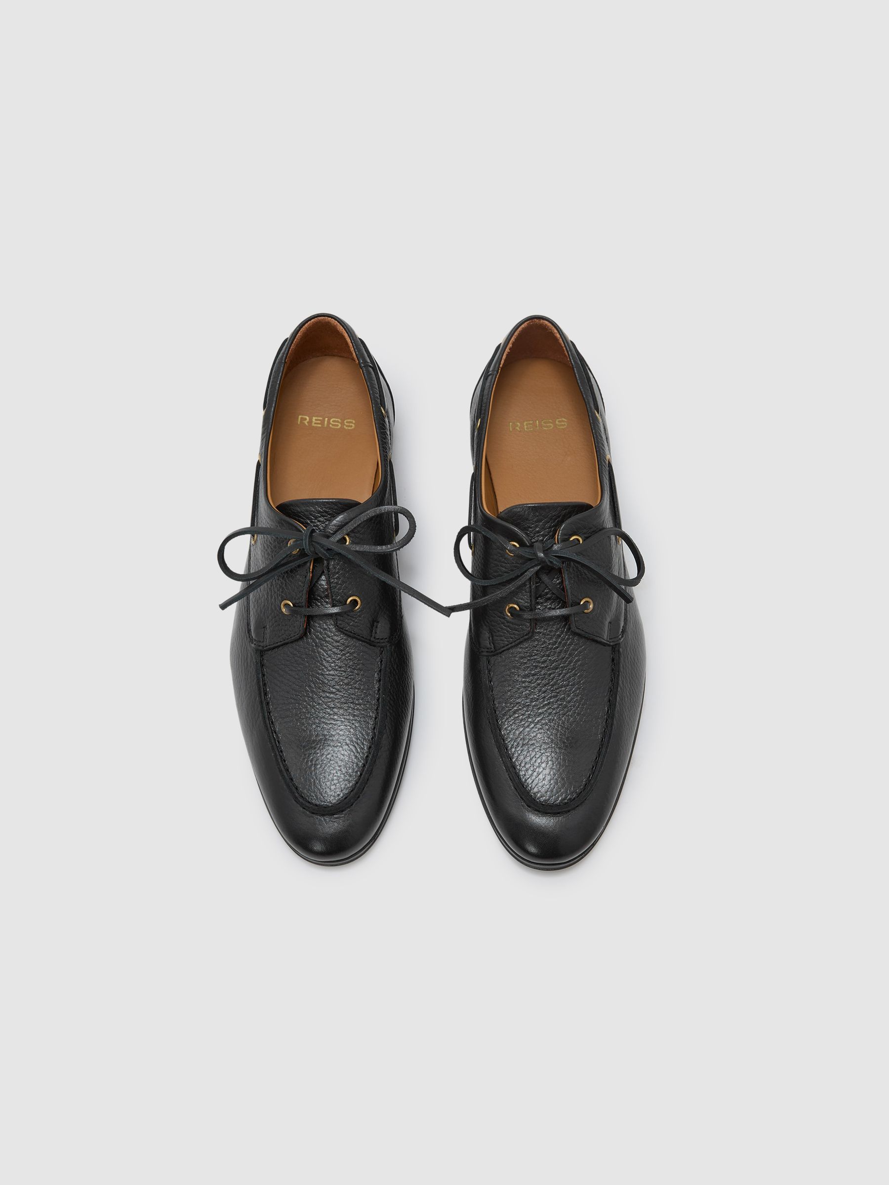 Leather Low-Profile Boat Shoes in Black - image 5