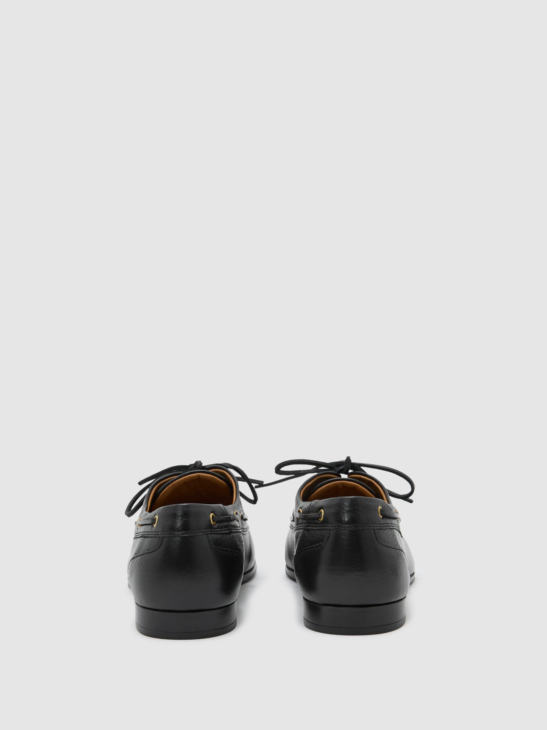 Leather Low-Profile Boat Shoes in Black - image 2