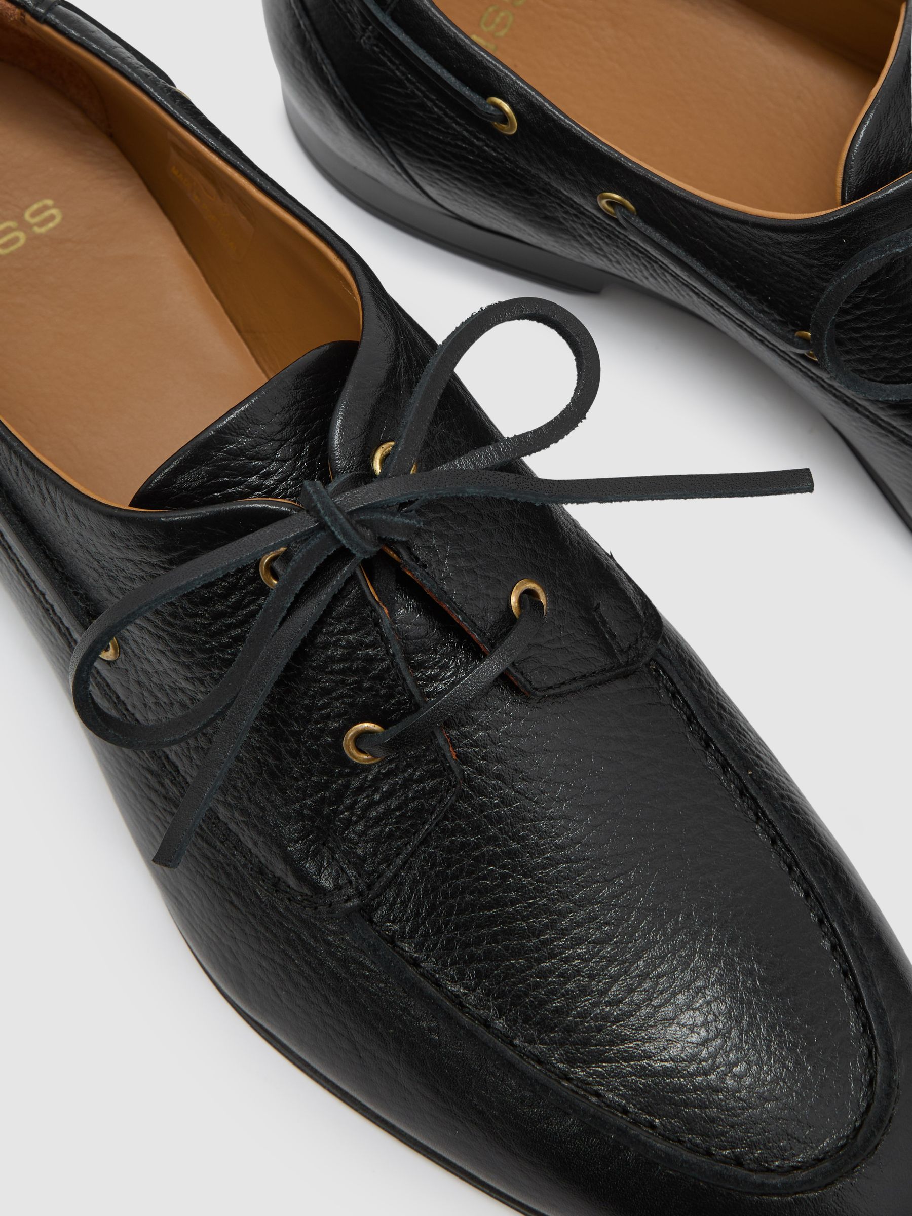 Leather Low-Profile Boat Shoes in Black - image 3