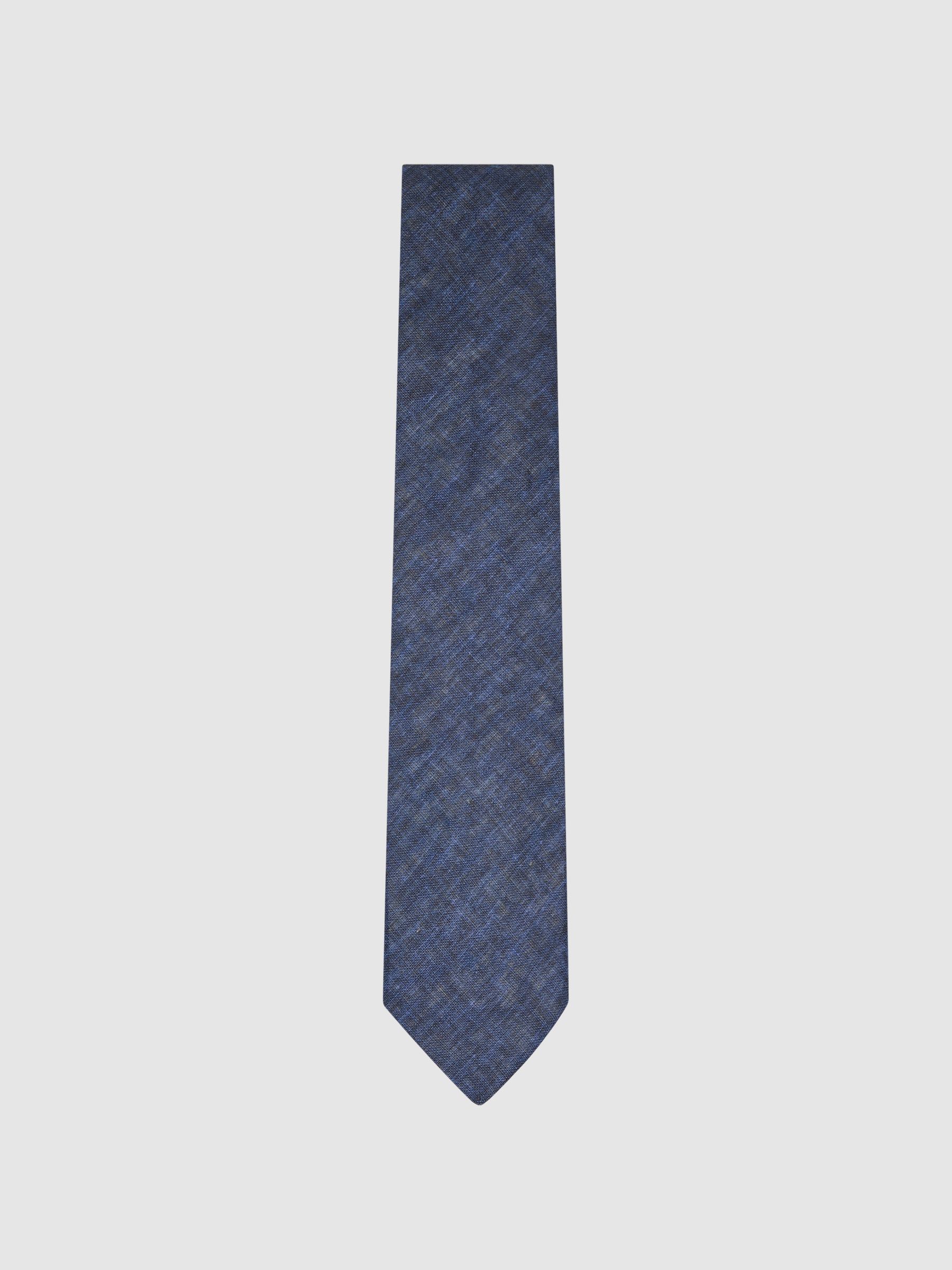 Linen Woven Tie in Navy - Image 2 of 5