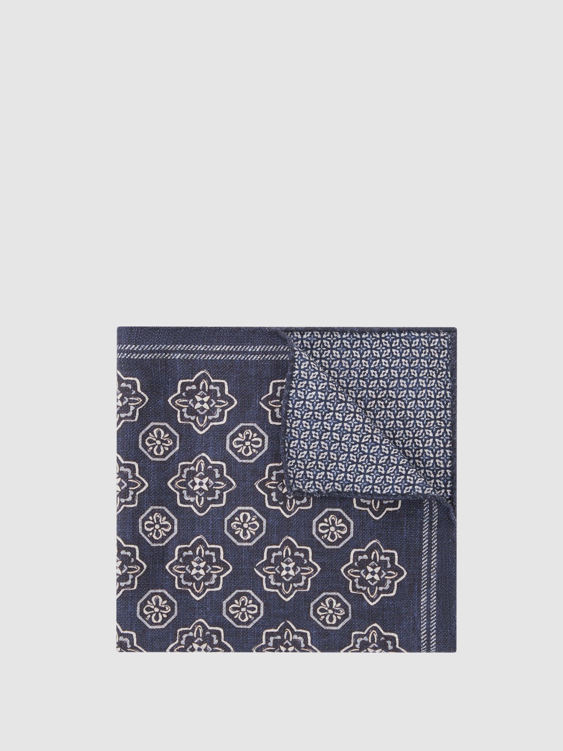Silk Floral-Medallion Pocket Square in Navy - Image 1 of 6