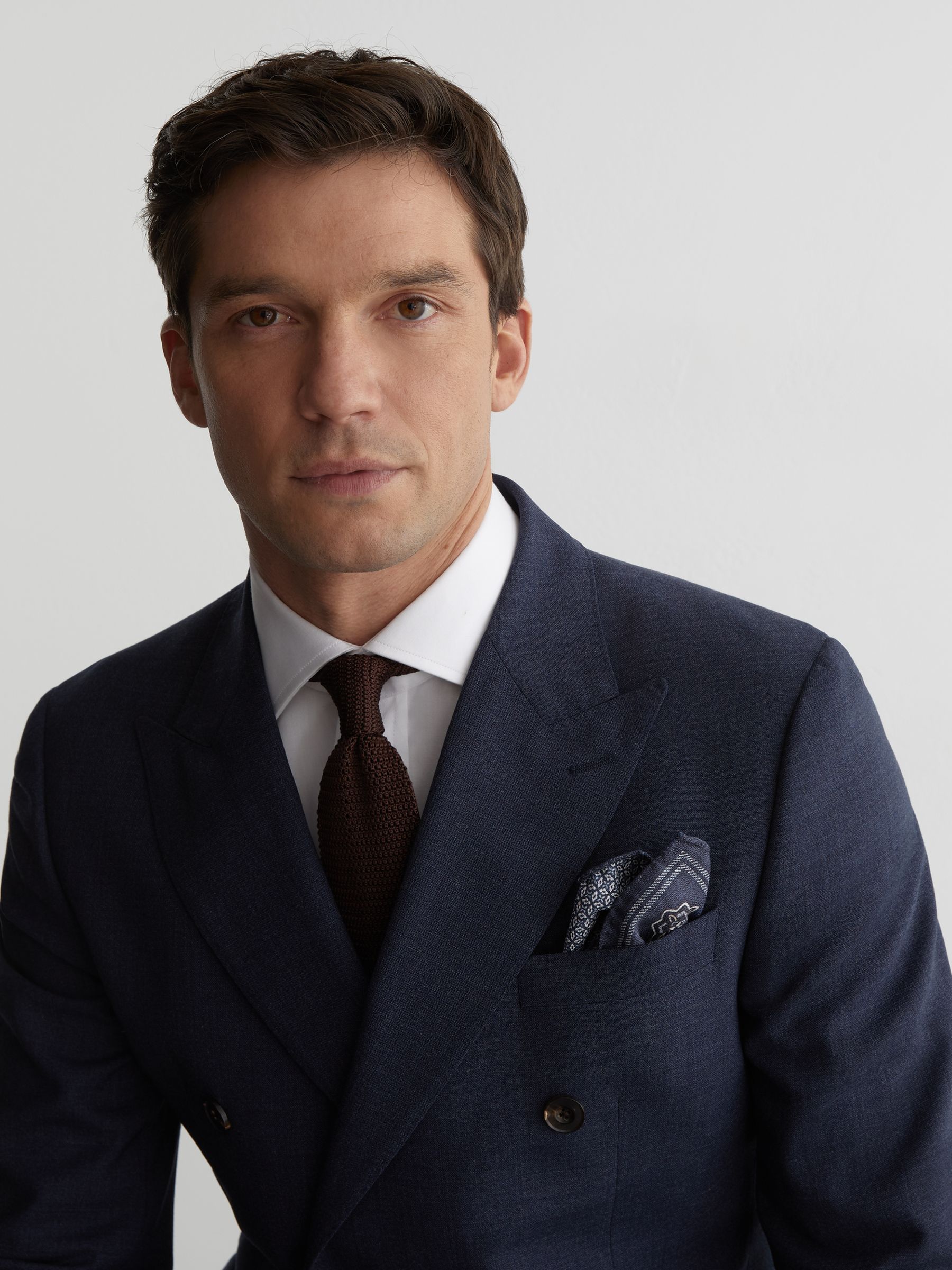 Silk Floral-Medallion Pocket Square in Navy - Image 2 of 6