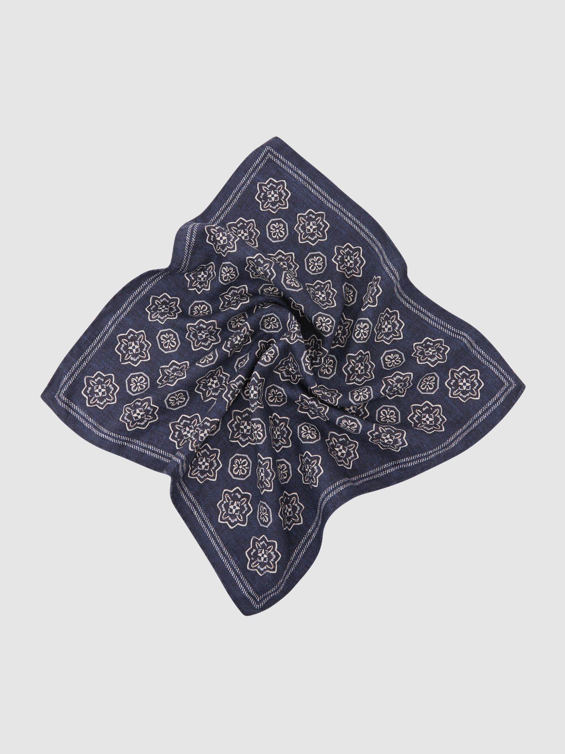 Silk Floral-Medallion Pocket Square in Navy - Image 3 of 6