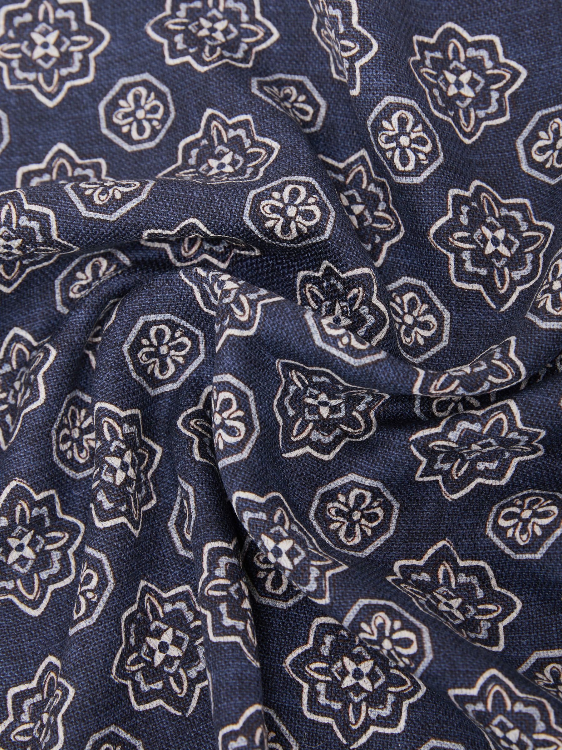 Silk Floral-Medallion Pocket Square in Navy - image 4