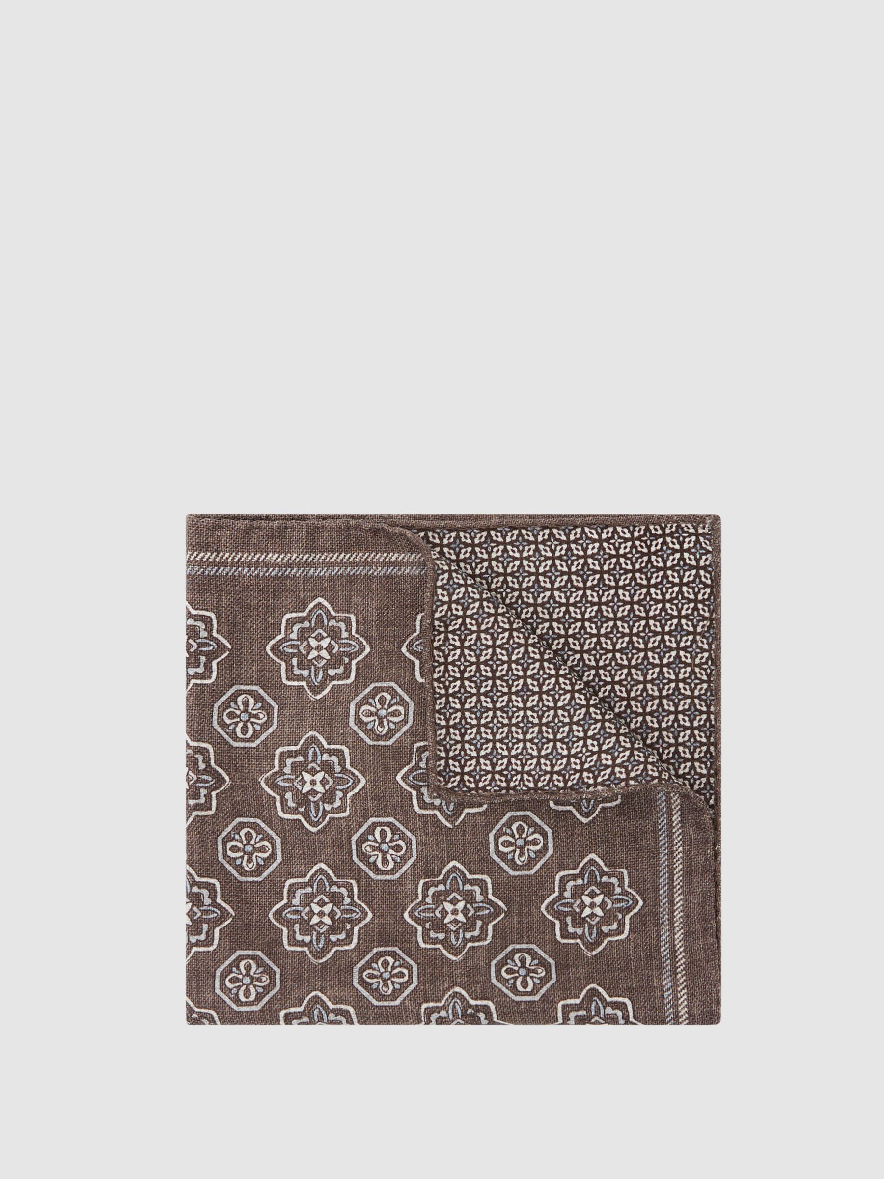 Silk Floral-Medallion Pocket Square in Chocolate Brown - image 4